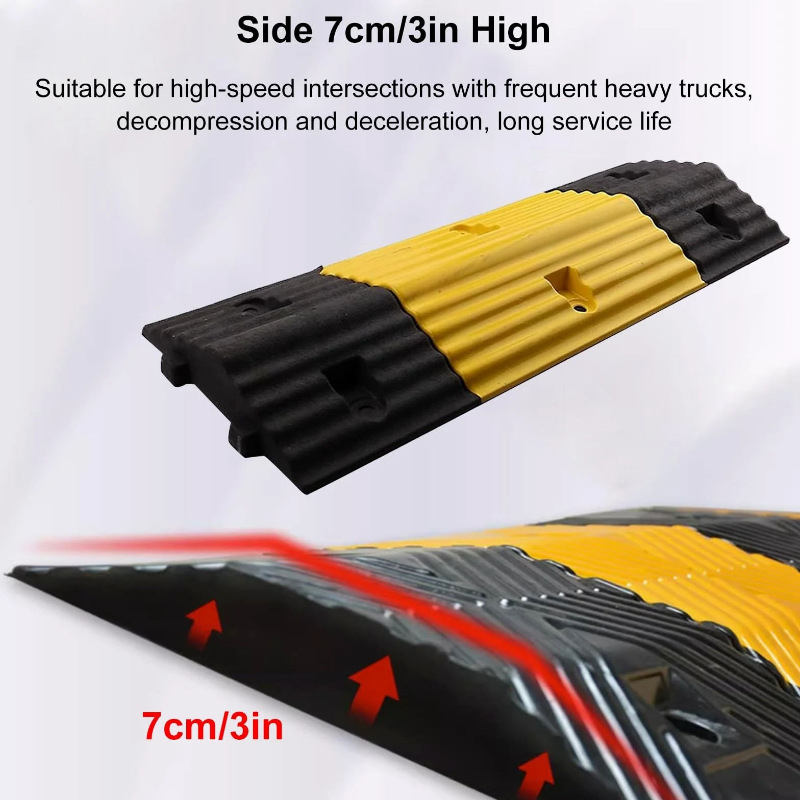 Badenes de Goma de 80 Cm, Reductor de Velocidad Modulares, Rampas Coche Empalmable de 7 Cm de Altura, Rodamiento de 50 T para Grava, Asfalto y Hormigón