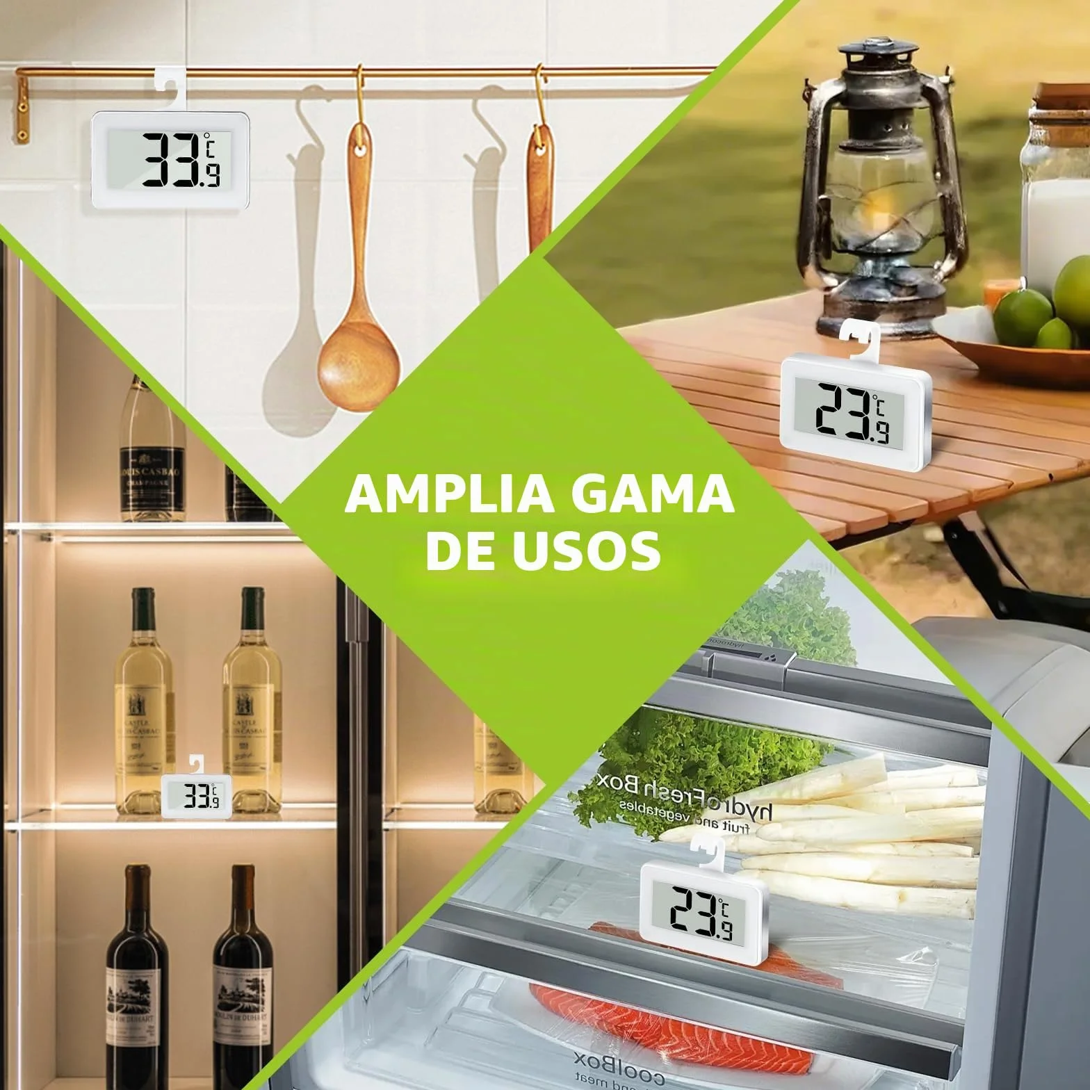 Kasanni Termómetro Nevera Congelador Digital con Pantalla Grande, Gancho y Fijación Magnética, Máx/Mín