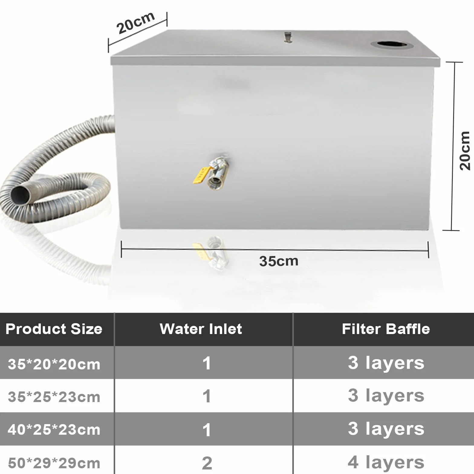 Separador de Grasa Acero Inoxidable para Cocina y Restaurante, Trampa de Grasa Interceptor Comercial Separador de Grasas, Entrada de Agua 1/2 Opcional(Size:50 * 29 * 29cm)