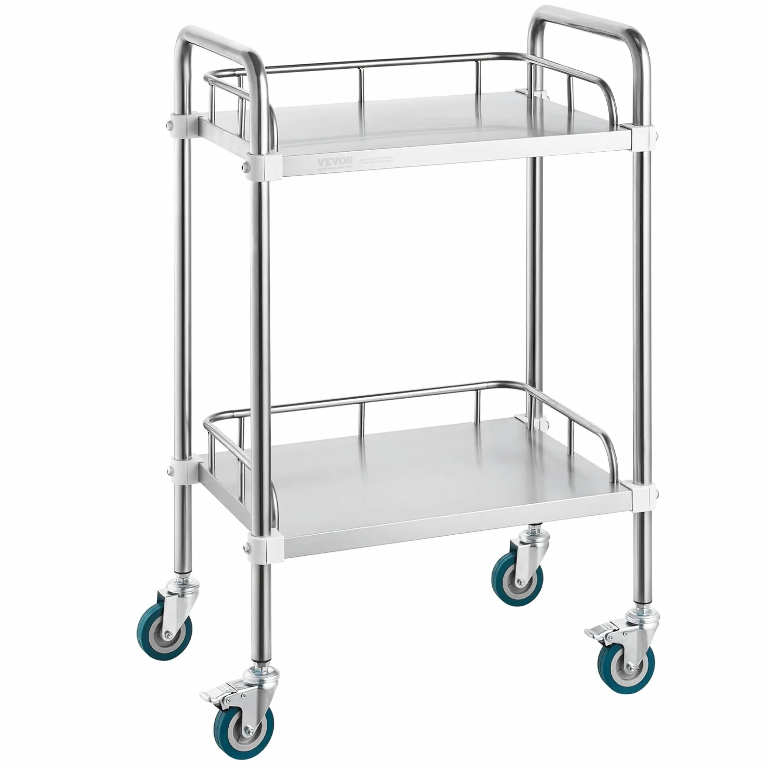 VEVOR Carro de laboratorio acero inoxidable 2 capas capacidad 100 kg ruedas giratorias médico