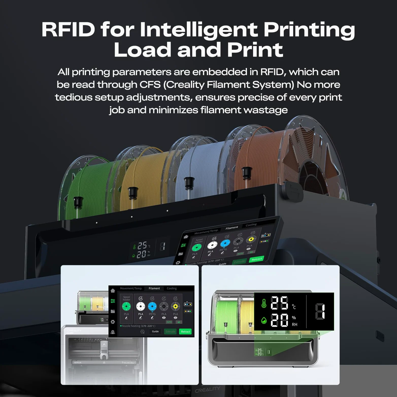 Creality Hyper PLA - Filamento RFID de 1,75 mm, 600 mm/s, alta velocidad, alta precisión y dureza, 15 colores, impresión 3D suave (2 kg, negro)