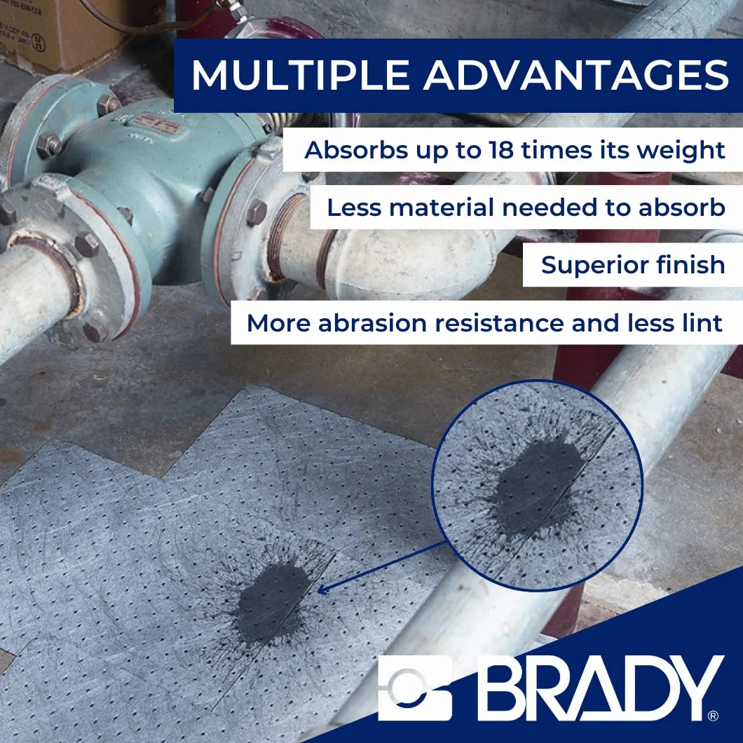 SPC® by Brady Almohadillas Absorbentes Universales – Pack de 200, 1 capa, Sellados y Perforados, 40 cm x 50 cm, Alta Absorción para Aceites, Agua, Disolventes y Refrigerantes