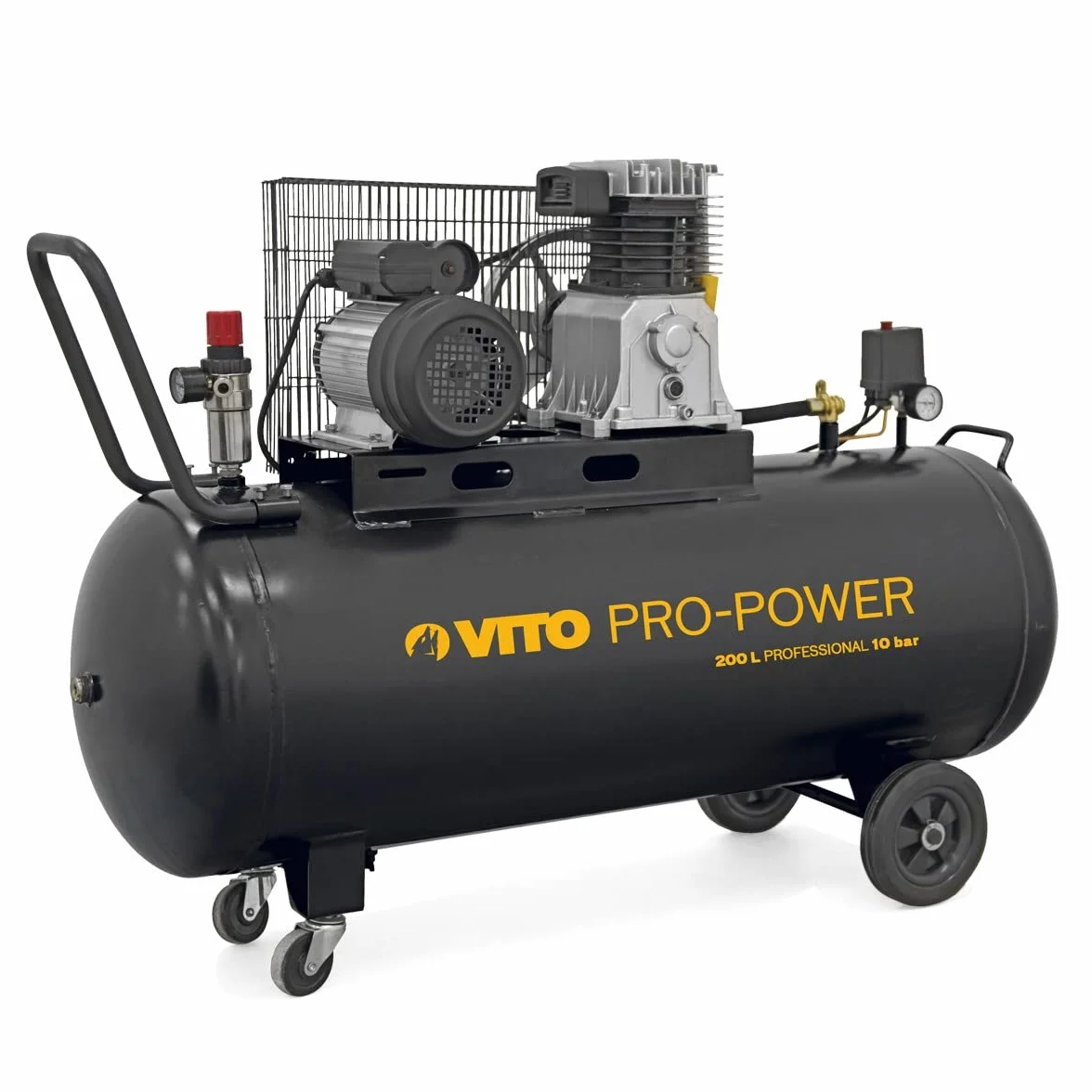 VITO Black Series - Compresor de aire (200 litros, 10 bares, 230 V, 4 CV, 10 bares de presión de funcionamiento (máx. 12 bares), 400 l/min, compresor de aire de 200 L, lubricado con aceite, compresor