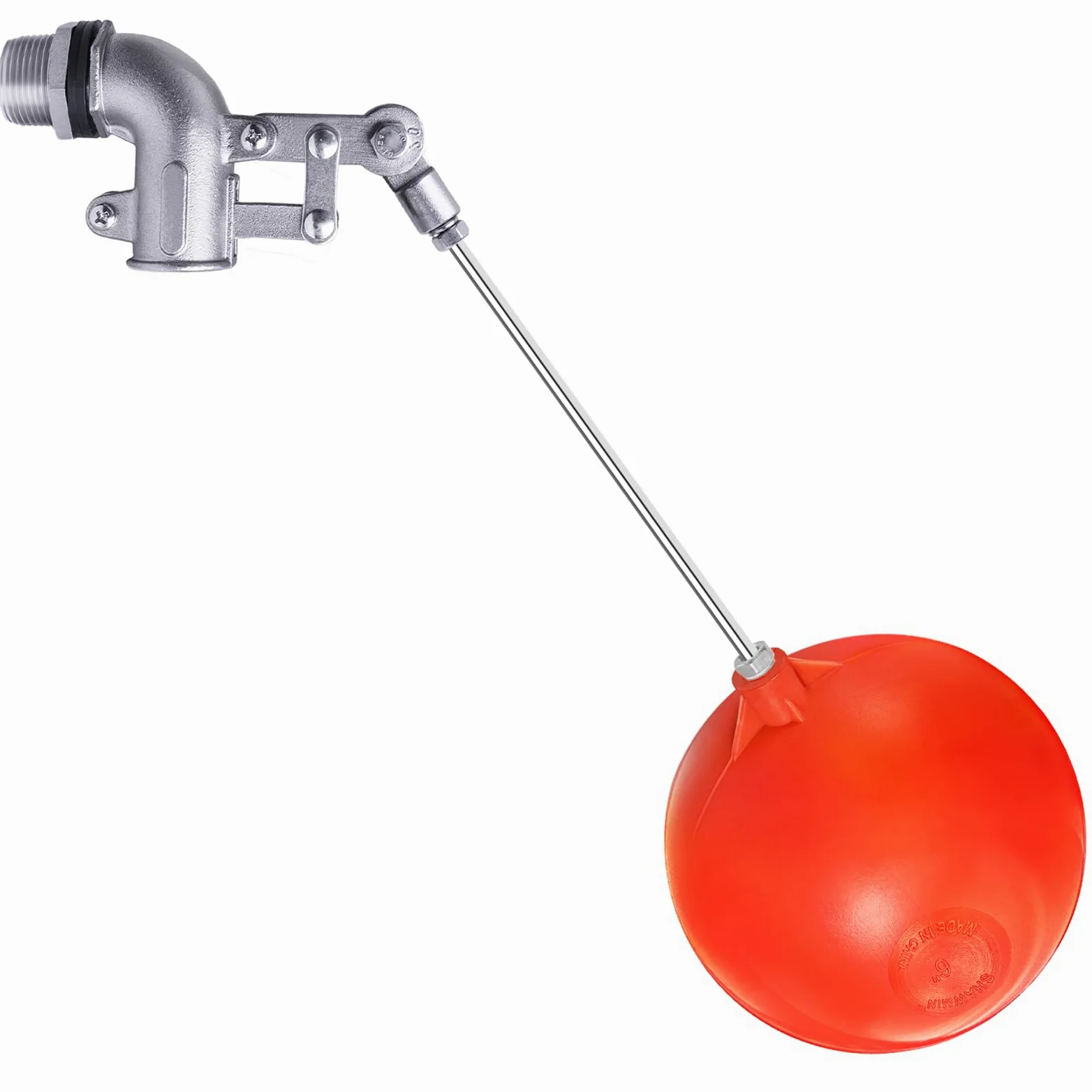 Válvula flotante de acero inoxidable de 3/4 pulgadas para tanque de agua, diseño resistente con varilla de ángulo ajustable para un control preciso del nivel de agua, incluye bola flotante de 6