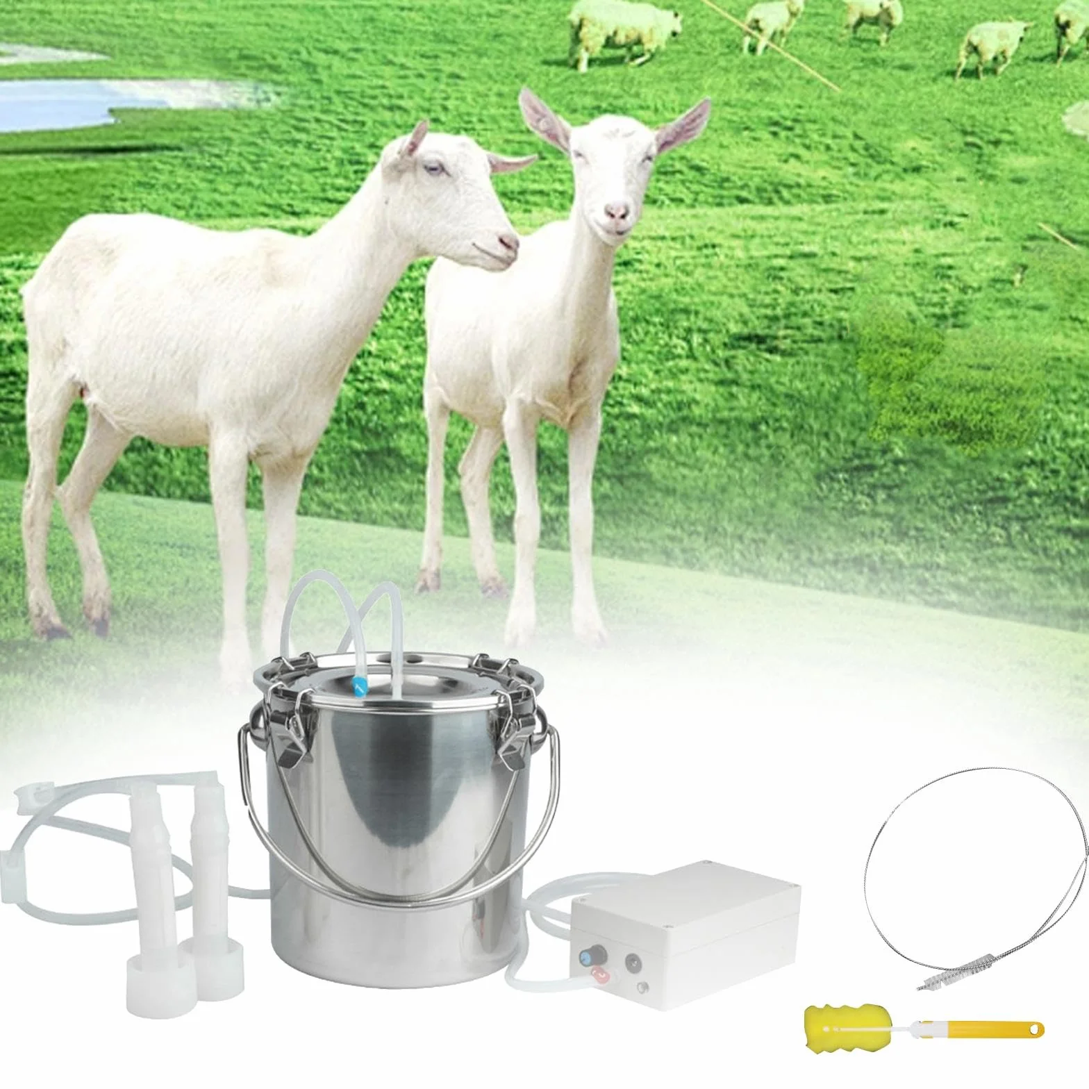Máquina de Ordeño Ordeñadora Eléctrica Portátil para Cabras, Ordeñadora de Cabras Ovejas y Vacas, Bomba de Vacío con Succión Ajustable, Tanque de Acero Inoxidable de 5L