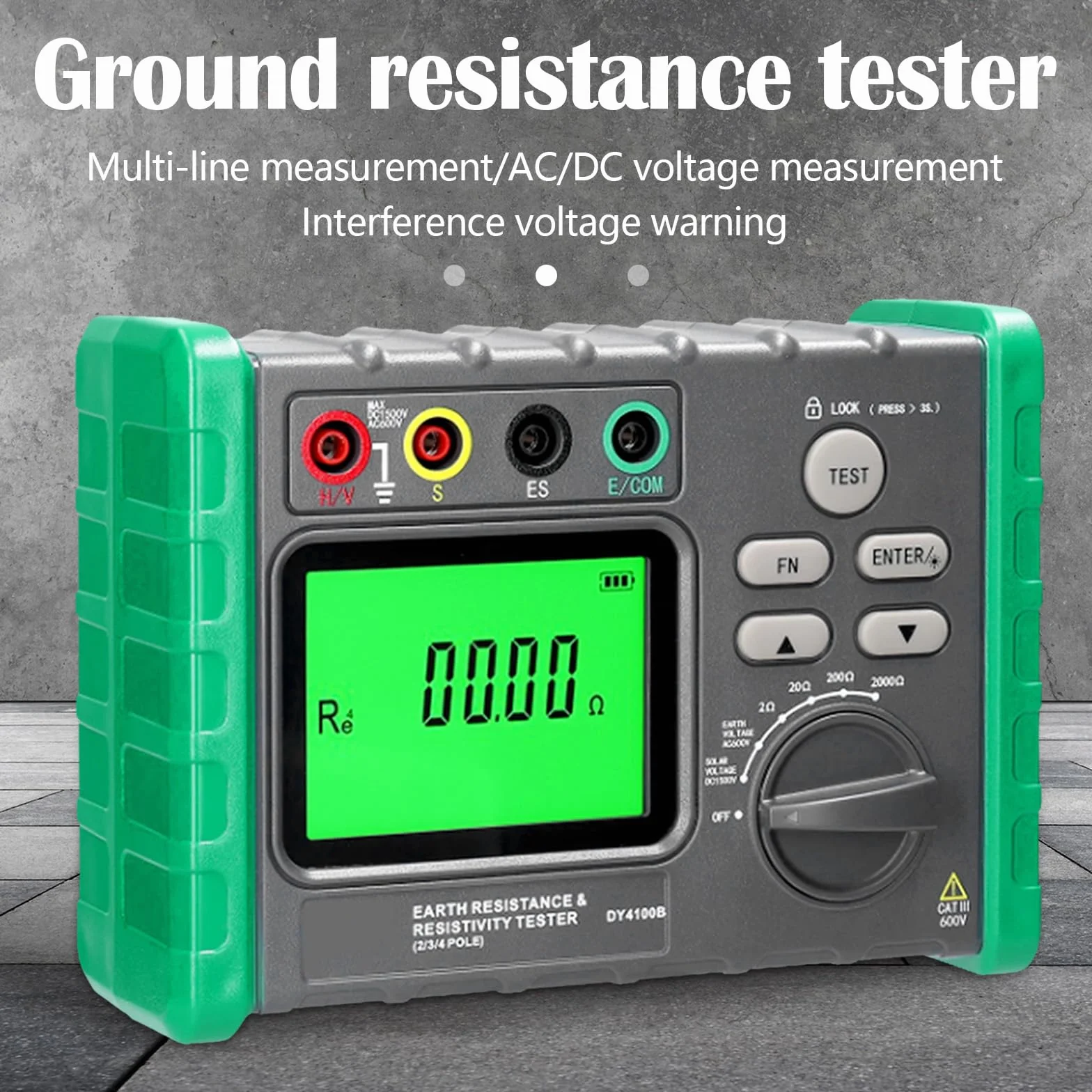 Probador de Resistencia de Aislamiento y Megóhmetro Digital, 0-2000 Ω/ohm Voltaje de Tierra AC 0-600 V, Voltaje Fotovoltaico DC 0-1500 V