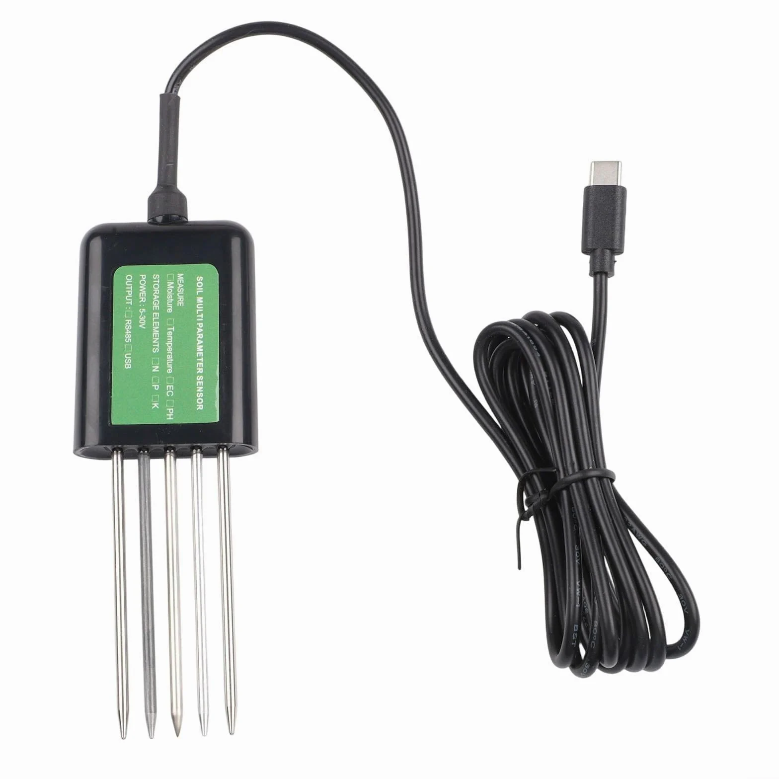 Para el probador de suelo inteligente Sensor USB 7 en 1 para sistemas Android Comprobación de pH Temperatura Humedad Nutrientes Npk con sellado de resina epoxi impermeable Ip68