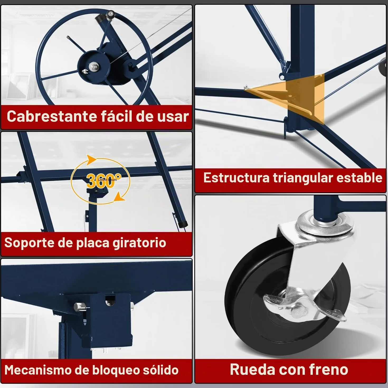 Elevador de placas XXL plegable hasta máx. 68 kg, para paneles de yeso y placas de riego, altura de trabajo regulable de 140 a 350 cm, altura de trabajo ajustable, máx. 290 cm de ancho de