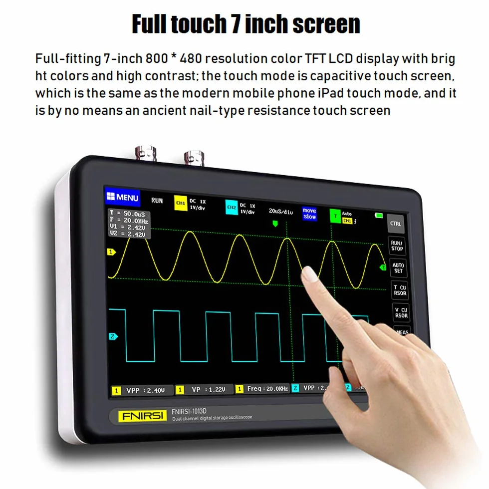 Osciloscopio Digital, VISLONE 1013D Osciloscopio 7"2 Canales 100 MHz de ancho de banda 1GSa / s frecuencia de muestreo, Pantalla TFT LCD, Batería de litio incorporada