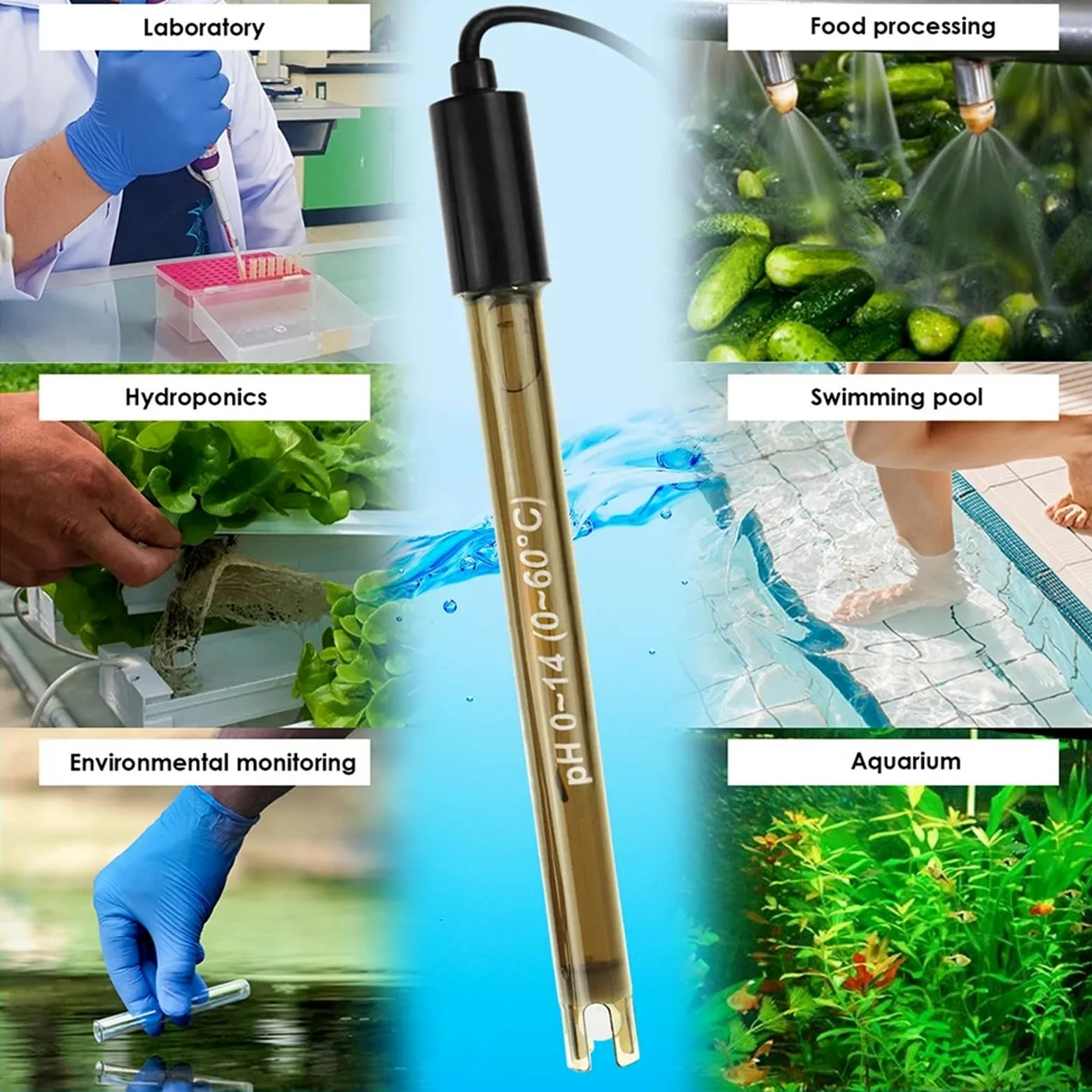 Sonda de pH for piscinas con conector BNC de 50 ohmios, cable de 200 cm, for hidroponía y acuarios. Incluye sonda for medir el pH del agua.,Análisis confiable