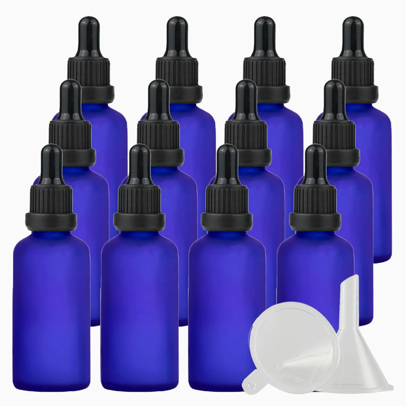 24 Pieza, 50ml Mate Azul Botellas de Cristal con Pipeta, Frasco Cuentagotas Cristal con Tapón de Rosca Negro a Prueba de Manipulaciones para Aromaterapia Aceites Esenciales