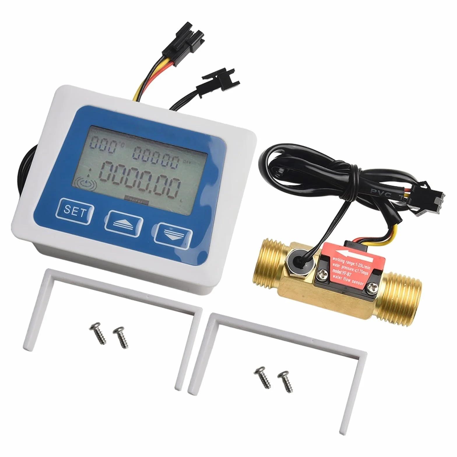 Medidor de flujo digital pantalla LCD sensor agua combustible 1-25 l/min rosca G1/2 CC 3.5-24 V monitor temperatura volumen total