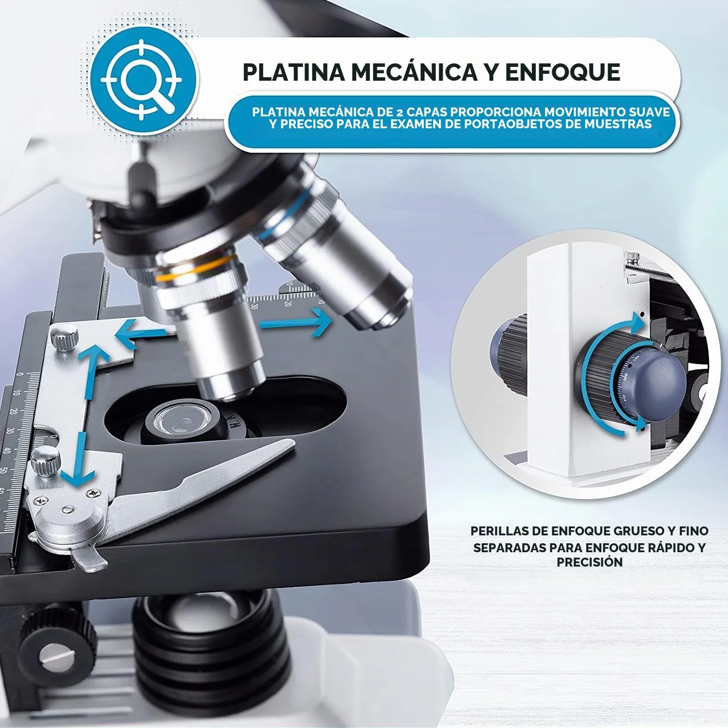 AmScope - Microscopio compuesto binocular de laboratorio de 40X-2500X led con etapa 3D, B120C