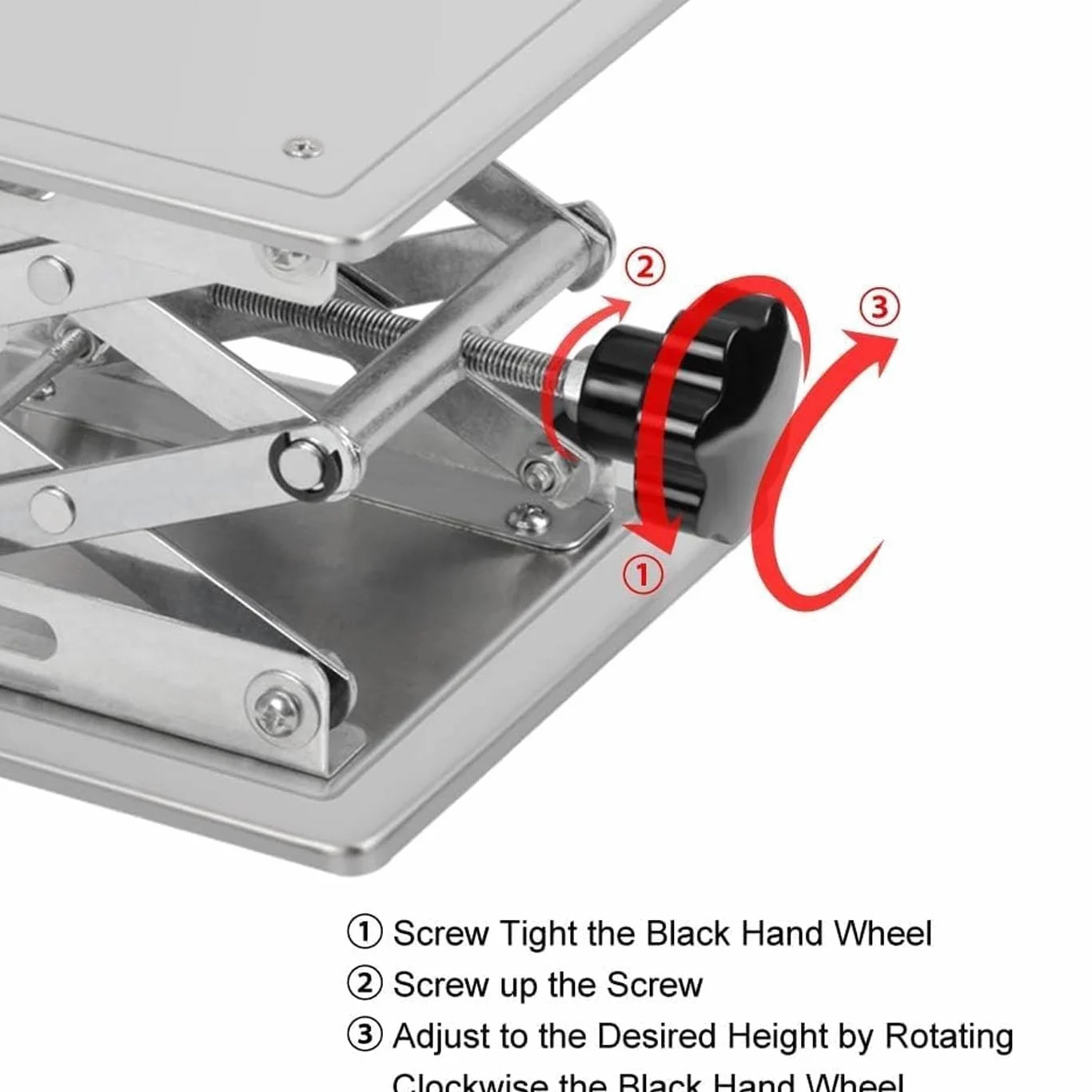 Mesa elevadora hidráulica manual, plataforma de tijera de acero inoxidable, altura ajustable de 50 a 460 mm, capacidad de carga de 5 a 25 kg, perfecta para uso en laboratorio y coches RC, 300 x 300 mm