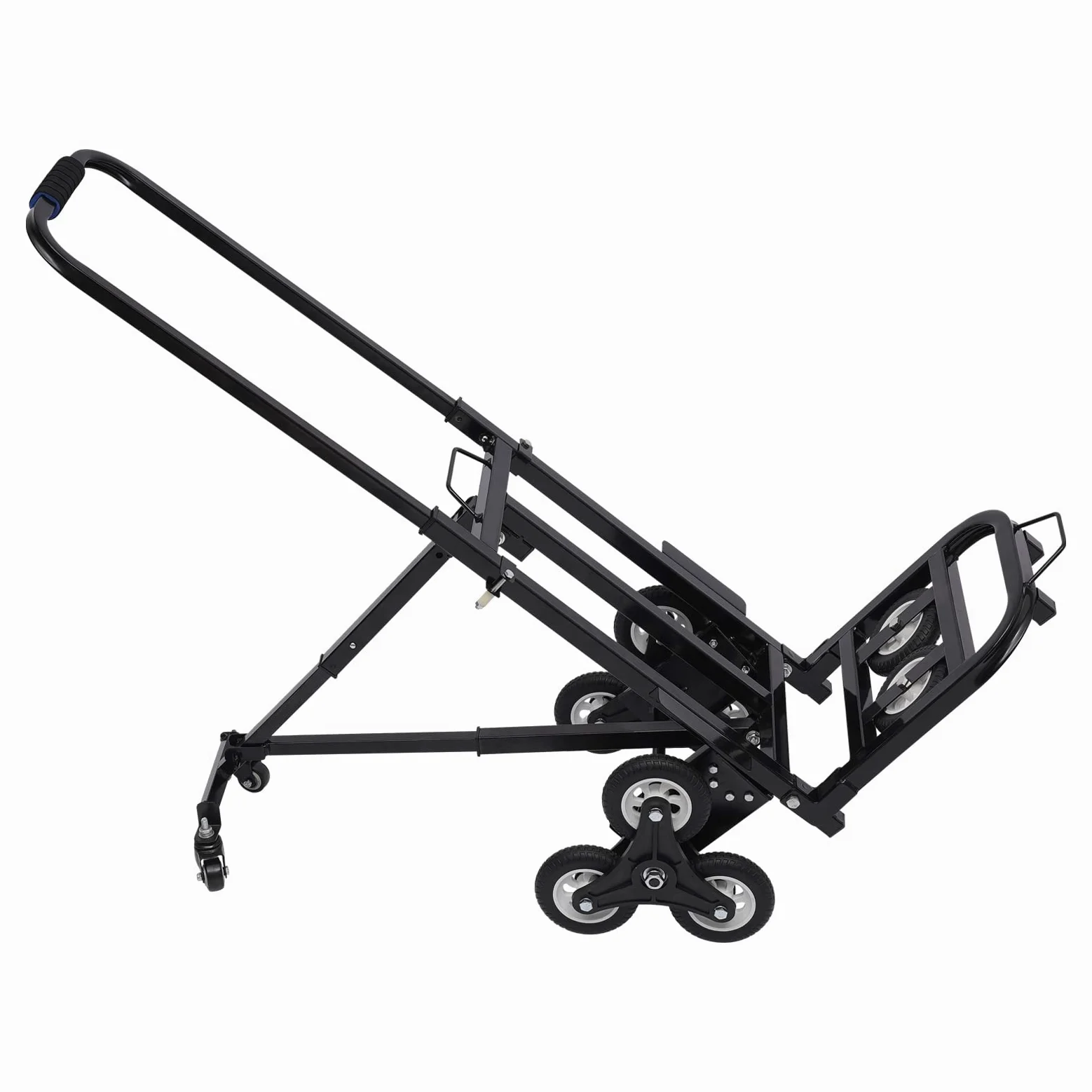 Carretilla de mano plegable para escalones, hasta 150 kg, chasis de tres ruedas, con mango extralargo (longitud ajustable 73-114 cm) para carretilla de transporte