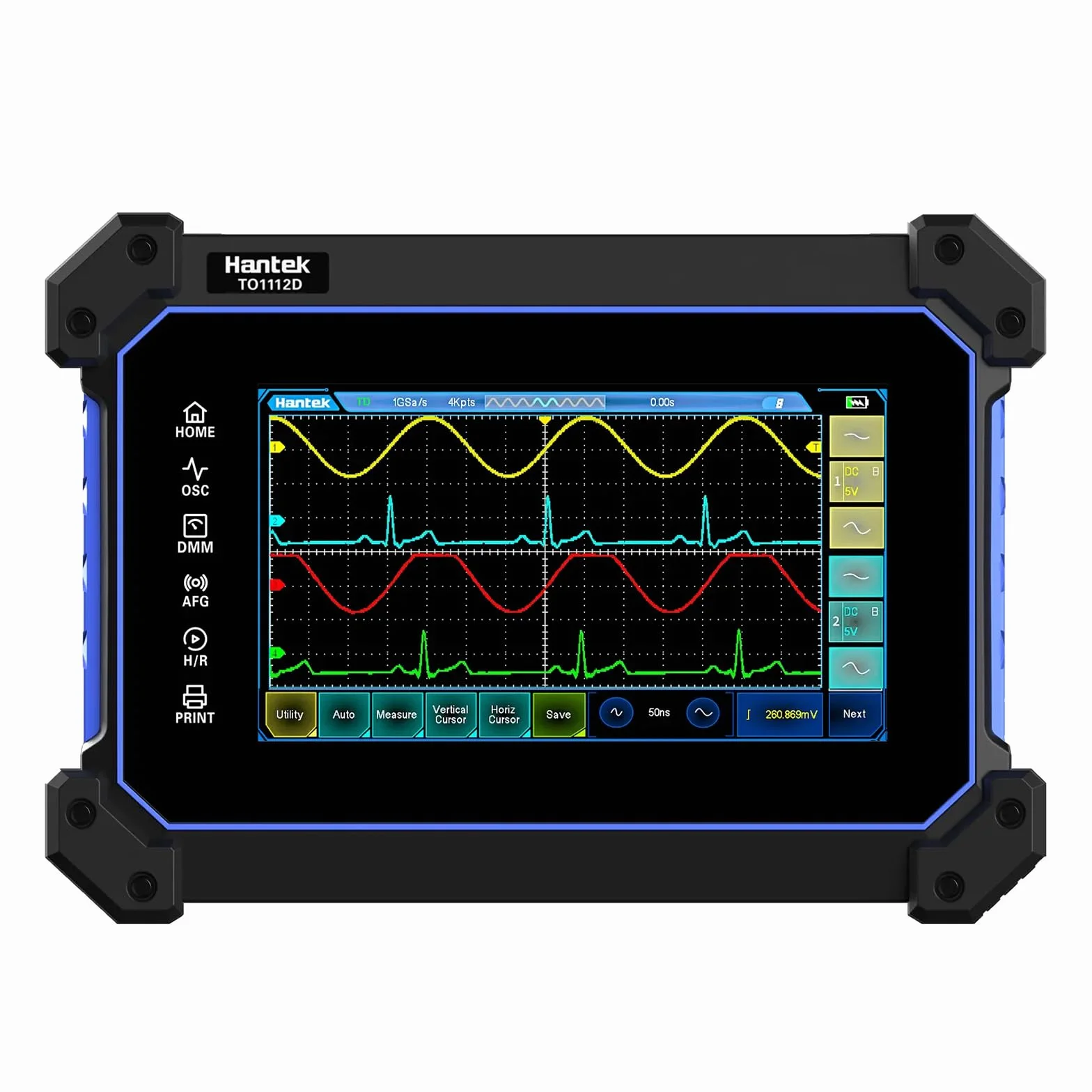 Hantek TO1112D Pantalla táctil Digital Osciloscopio 2 canales 110Mhz Hanheld Tableta Digital Osciloscopio +Fuente de señal +Multímetro