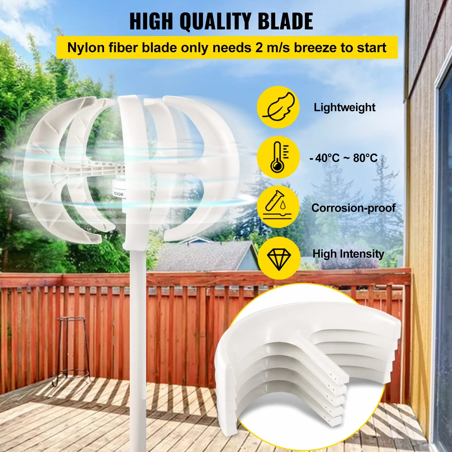 VEVOR Aerogenerador 400W 12V Generador de Turbina Eólica Linterna Blanca Generador de Viento Vertical 5 hojas Turbina de Viento 12V Aerogenerador Eolico