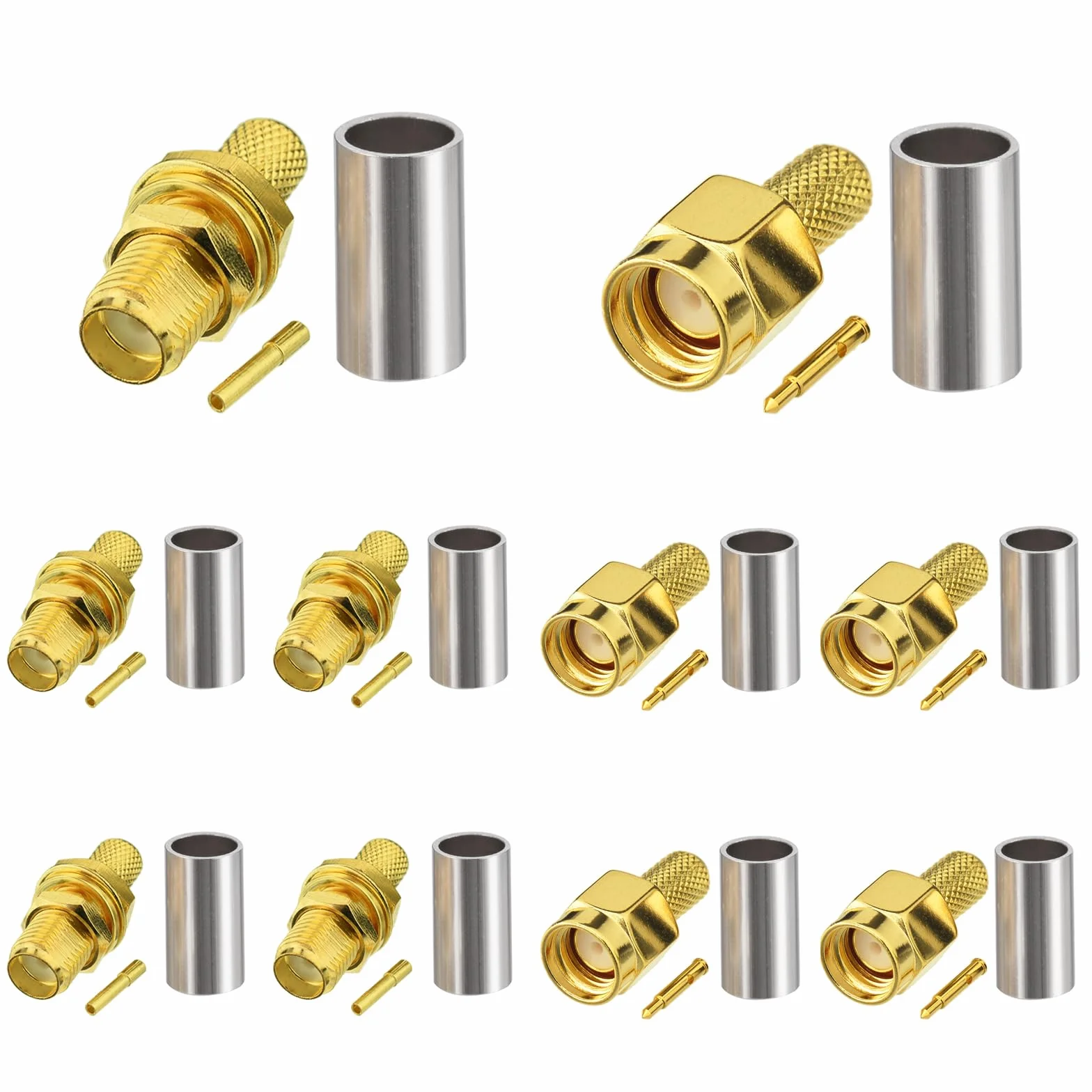 Eightwood SMA Crimp Set Conector Macho Hembra RG58 LMR195 Coaxial Pigtail 10pcs