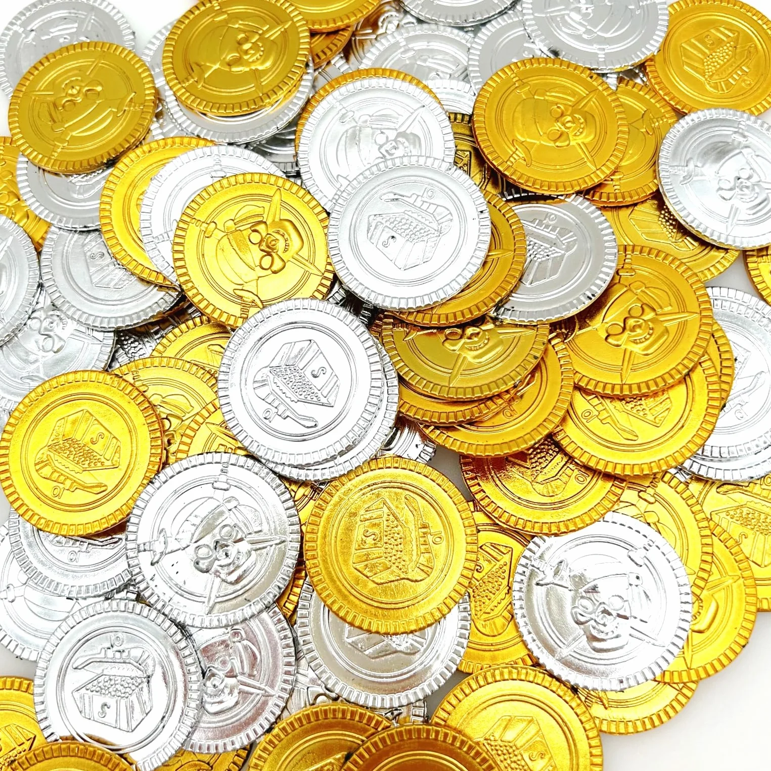 JZK 100 monedas de plástico de oro y plata para caza del tesoro pirata juguetes niños Halloween Navidad