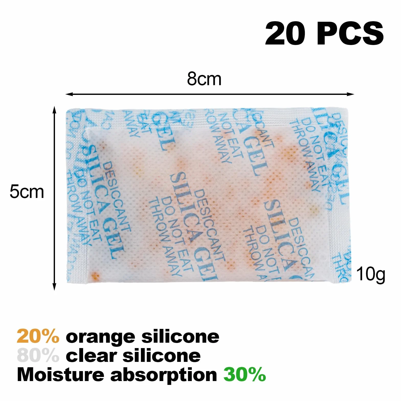 Sobres Sílica Gel Deshumidificadores Absorbentes Humedad 10g x20 Paquetes con Indicador para Secadora Armarios Cajones