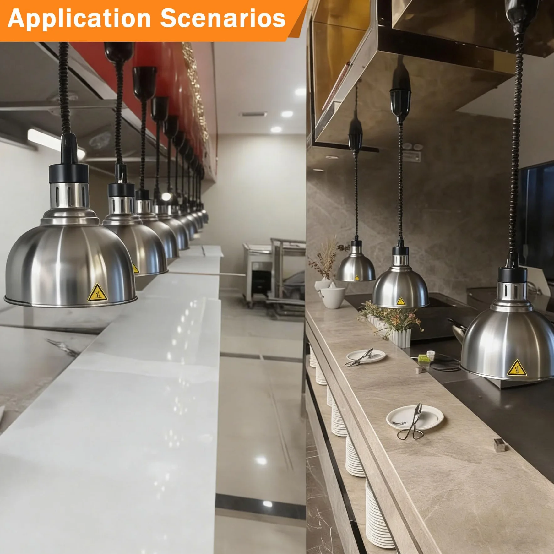 Lámpara de Calor de Alimentos 250W Suspensión Altura Ajustable para Cocina Buffet Restaurante