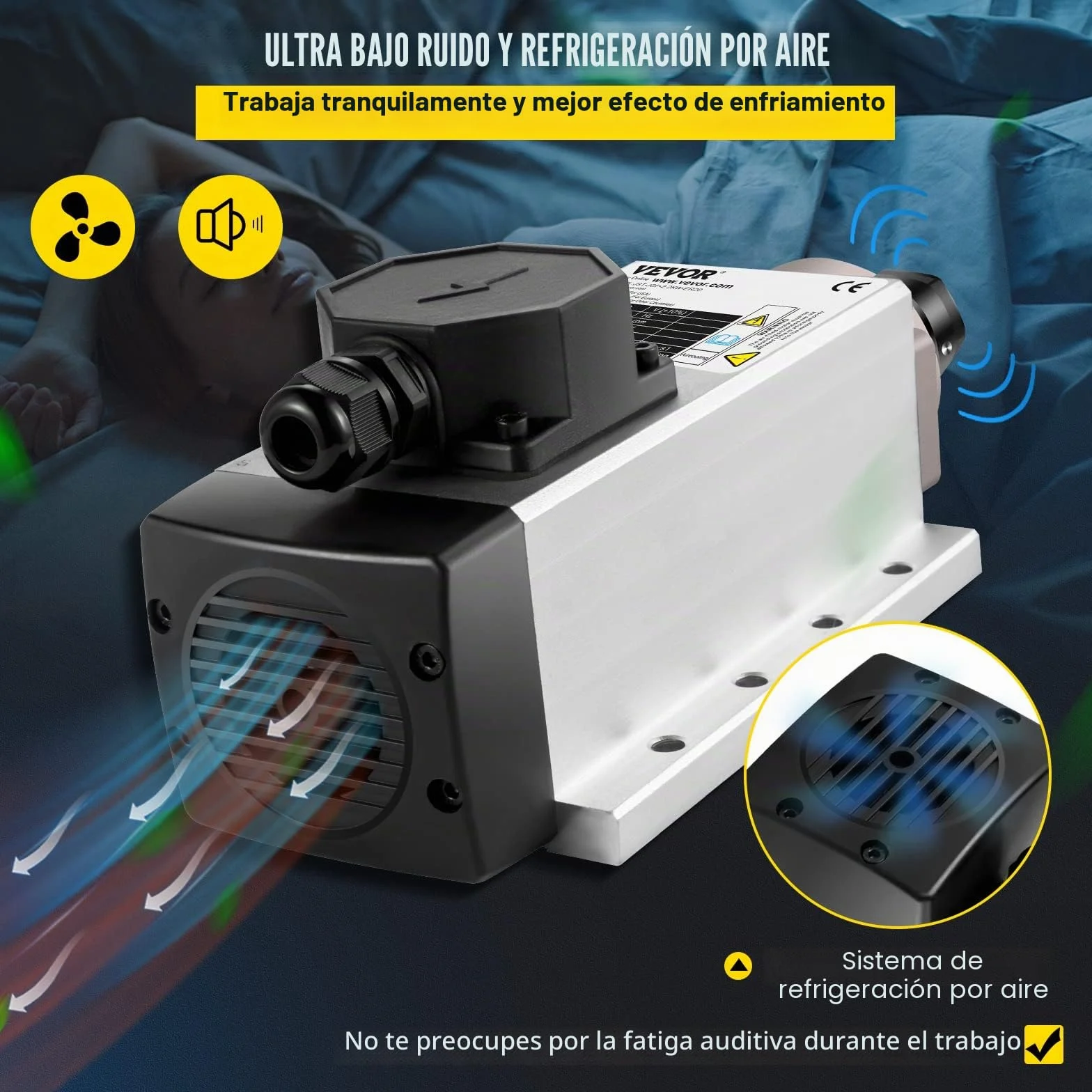 VEVOR Motor de Husillo Refrigerado 2,2 kW 24000 rpm Motor Refrigerado por Aire ER20 Motor de Husillo Cuadrado Refrigerado para Máquinas de Grabado o Variador de Frecuencia y Materiales de Aplicación