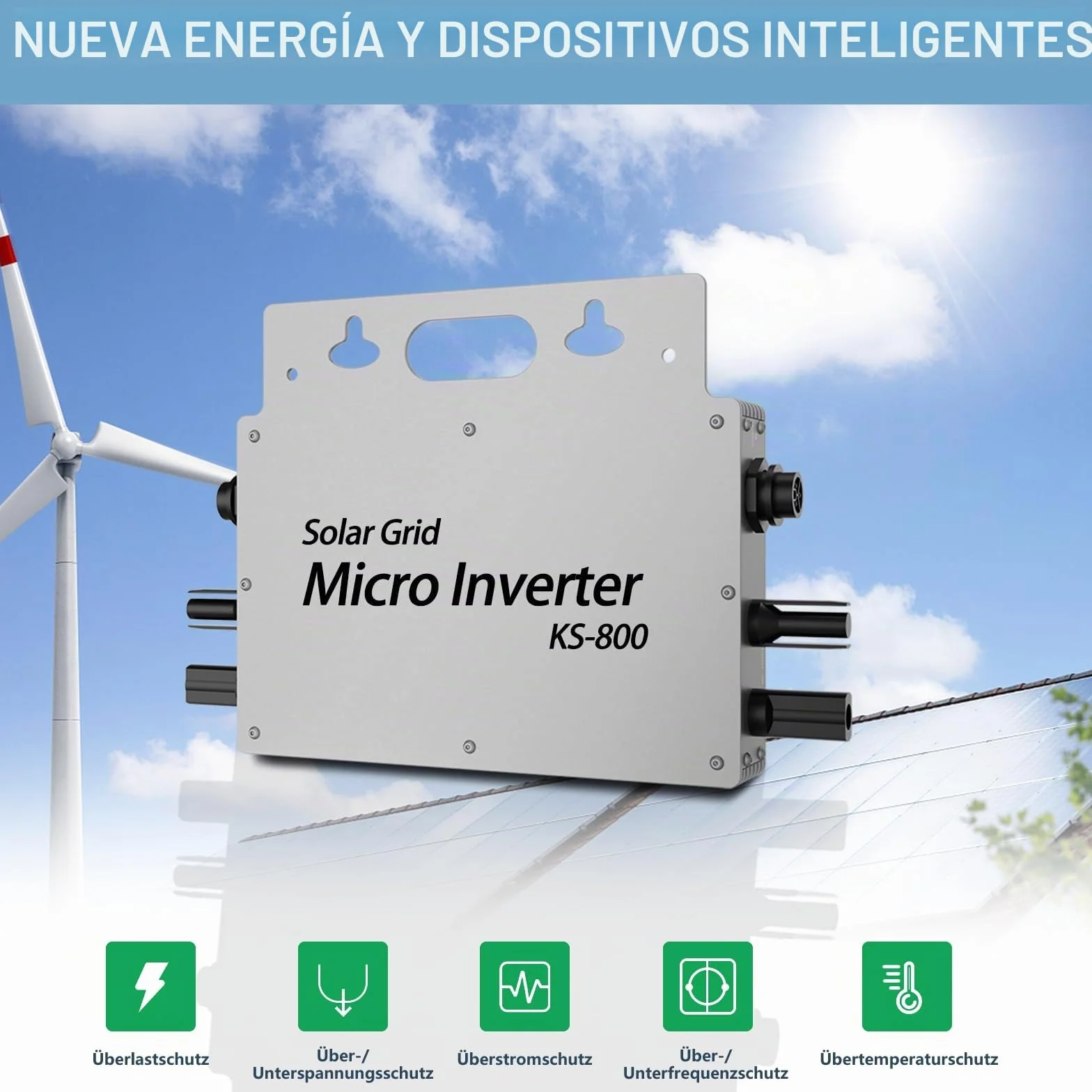Inversor PV de 800 W, IP65, Resistente al Agua, Inversor Solar con Aplicación WiFi para Plantas de Balcón, Microinversor para 2 Paneles Solares, Inversor de Energía para Hogar