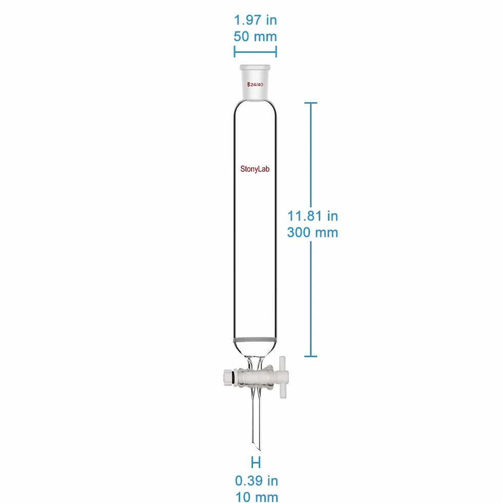 stonylab Columna de Cromatografía de Vidrio de Borosilicato, Chromatography Column Junta de 24/40 con Disco Fritado y Llave de Paso PTFE, 300 mm Longitud Efectiva y 50 mm O.D de Columna