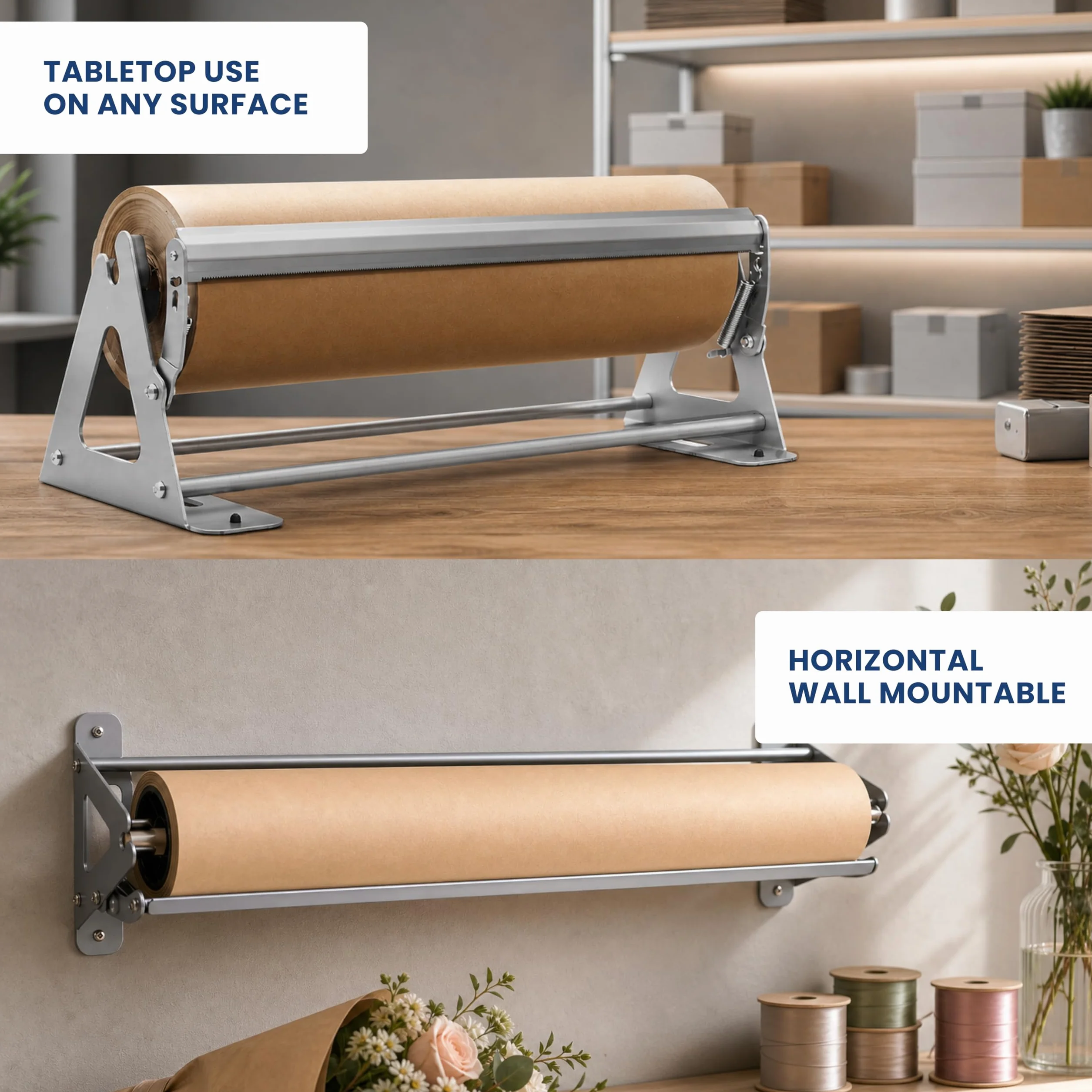 Dispensador y Cortador de Rollos de Papel – Dispensador de Papel de Kraft, congelador y Carnicero Resistente – Antideslizante y montado en la Pared (24 Pulgadas) (hasta Rollos de 1000 pies)