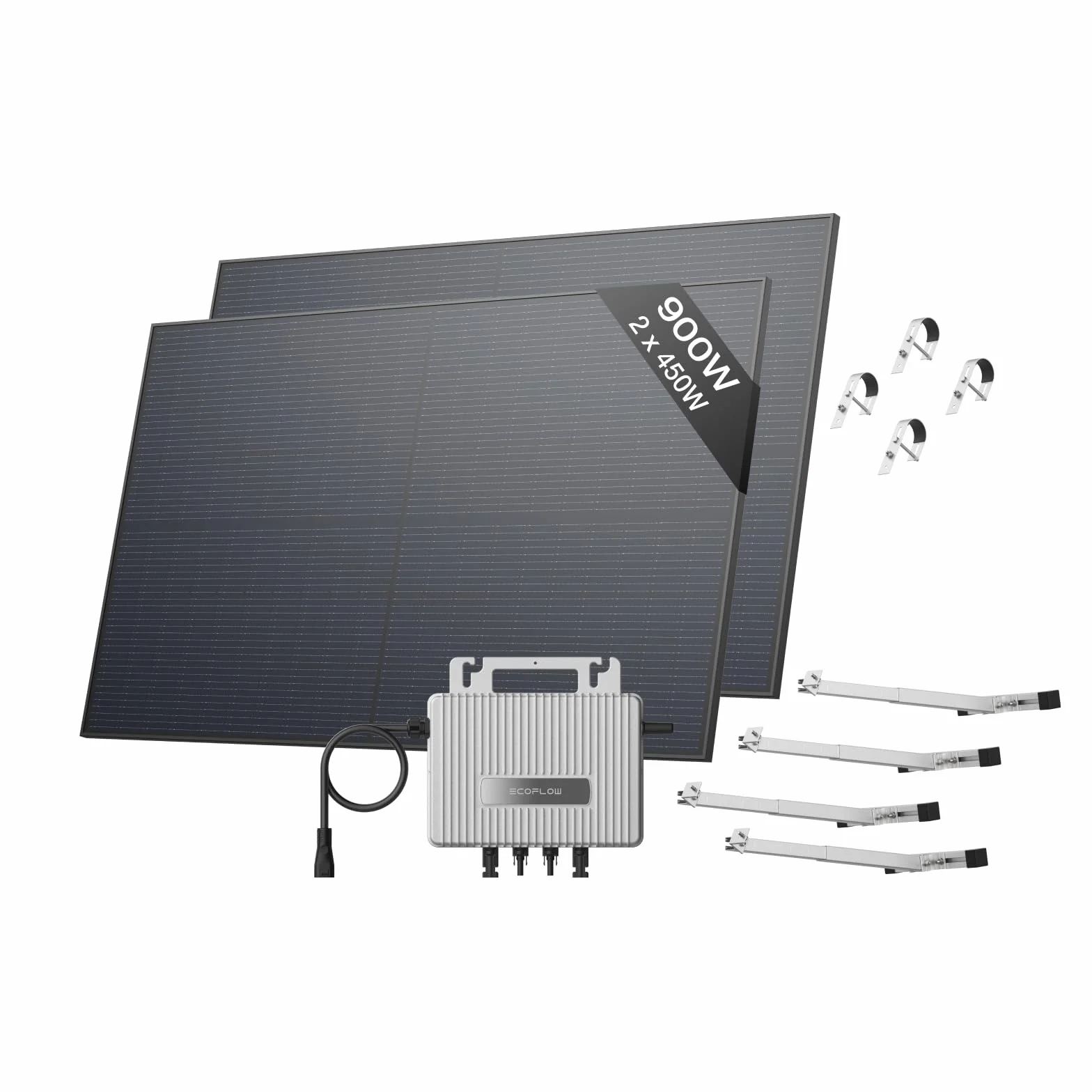 Kit solar ECOFLOW STREAM, inversor de 800W, 2 panele solare FV 400 W con 2*soporte de balcón de celosía, inversor de inyección a red inteligente con WiFi y control mediante aplicación para balcones