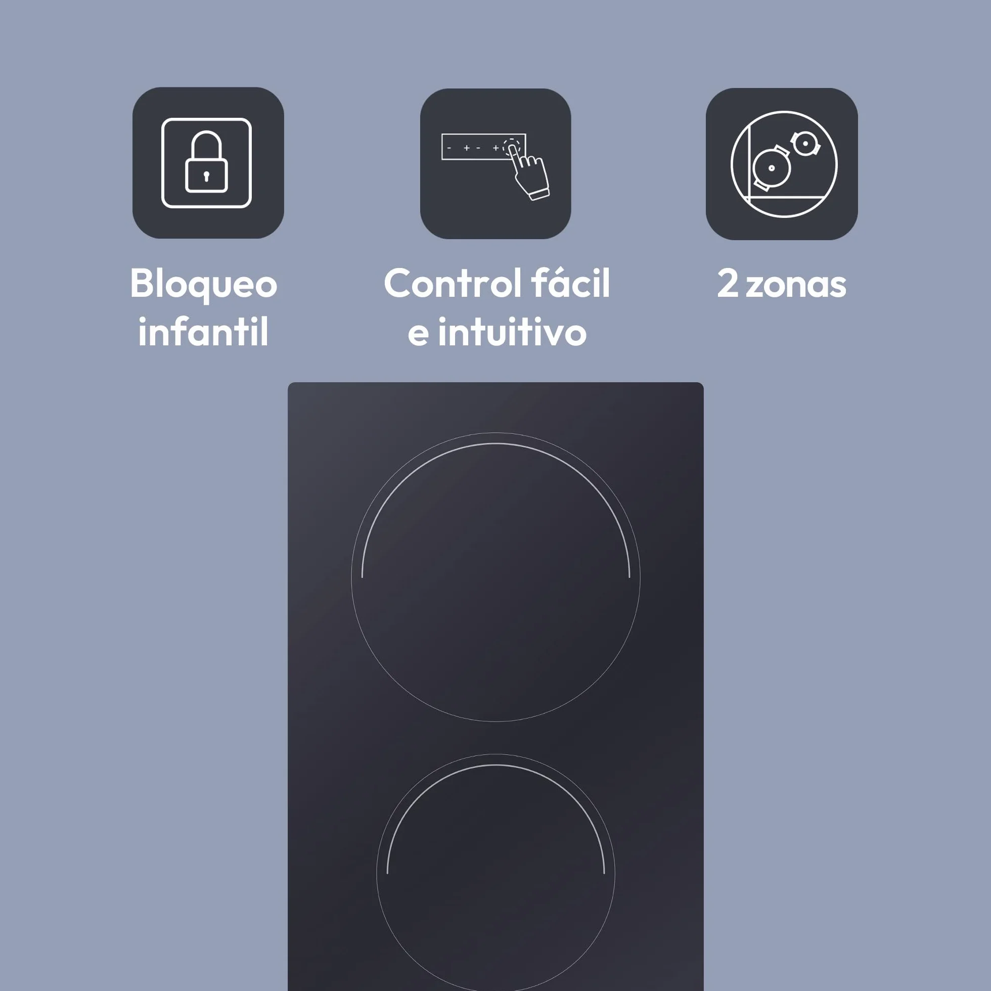 Candy Smart CDH 30 Placa Vitrocerámica 2 Zonas 30cm 2,9kW 9 Niveles Potencia Negro