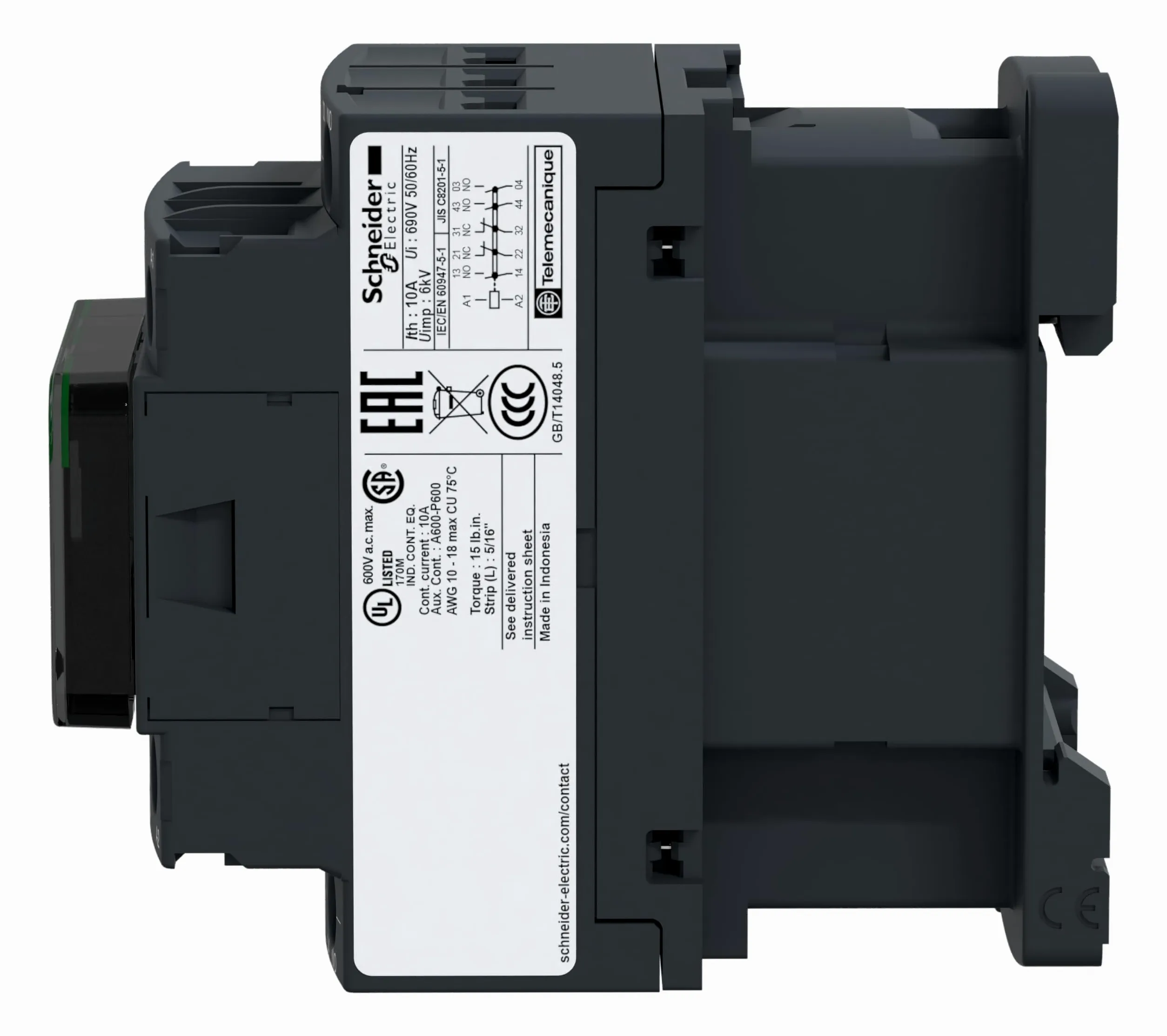 Schneider Electric CAD32BD Contactor Tesys Cad-32, 3 Na + 2 Nf, Instantâneo, 10 A, 24 V Cc