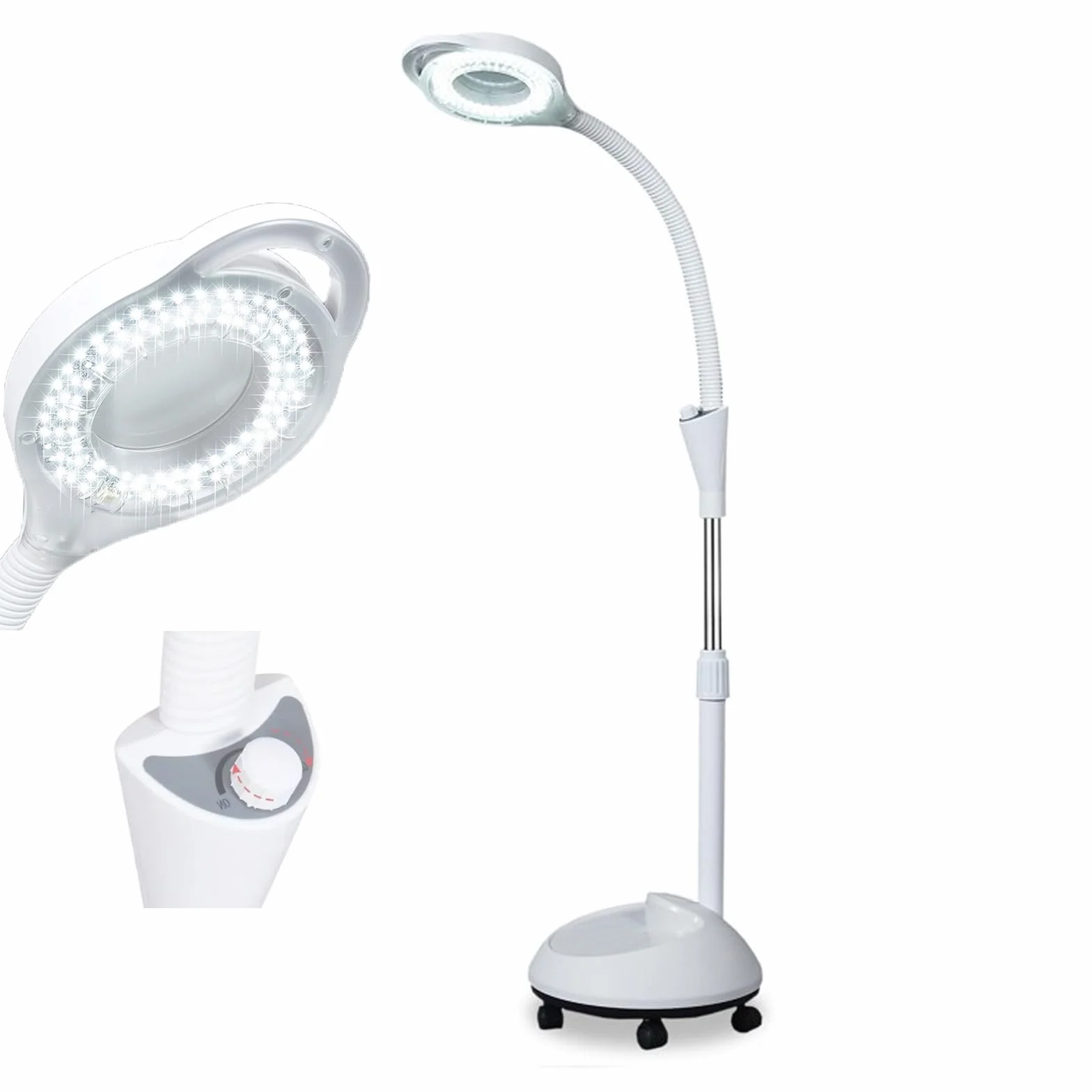 Luz de Examen Médico Quirúrgico Móvil, Lámpara de Examen Médico LED, Lámpara de Examen Sin Sombras, Lámpara con Lupa de 8 Aumentos, Lámpara de Cuello de Cisne con Base y Ruedas