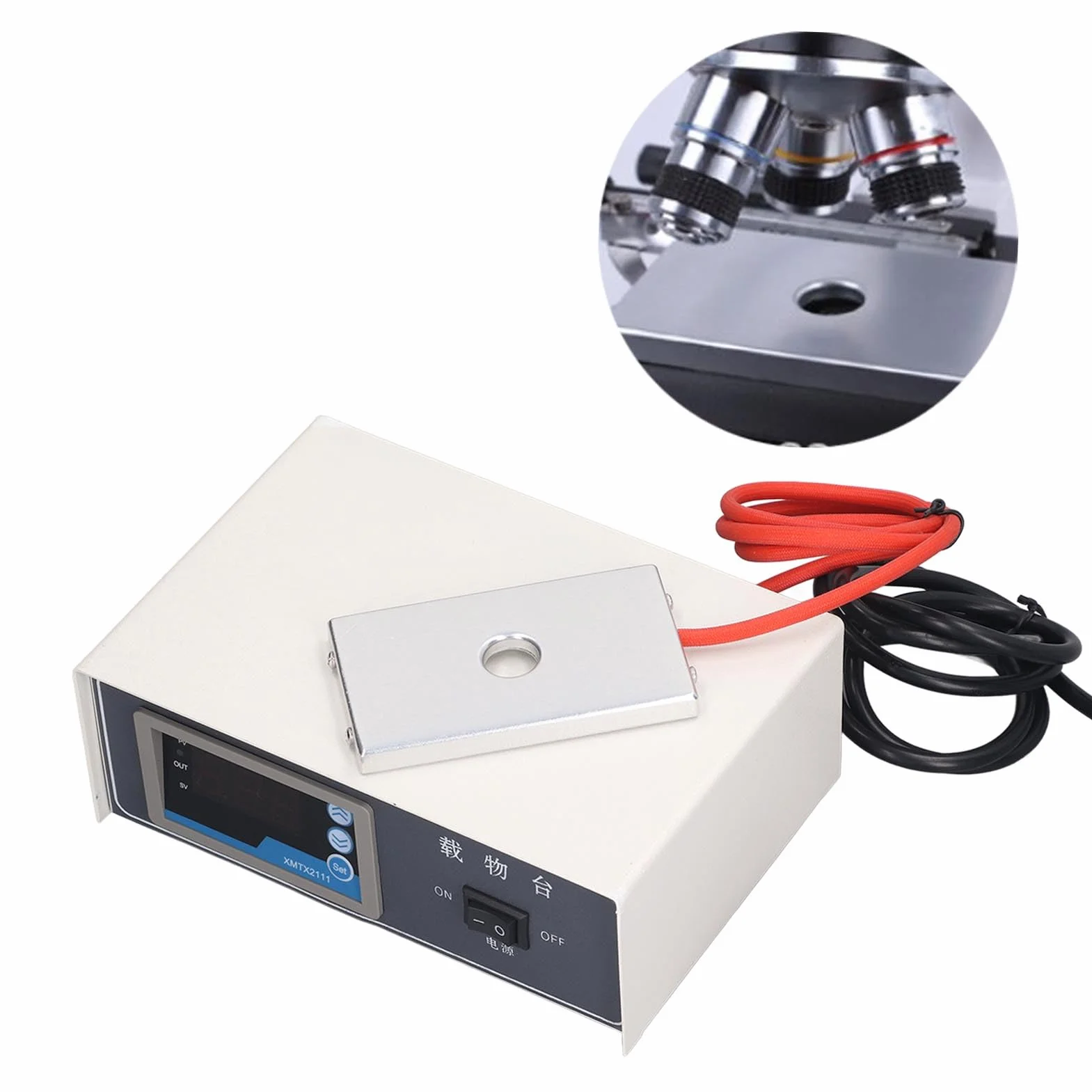 Luocute Etapa de Control de Temperatura para Microscopio, Calentador de Portaobjetos con Pantalla Digital de 75 W con Termostato Constante para Placa Calefactora de Laboratorio y (Enchufe Europeo