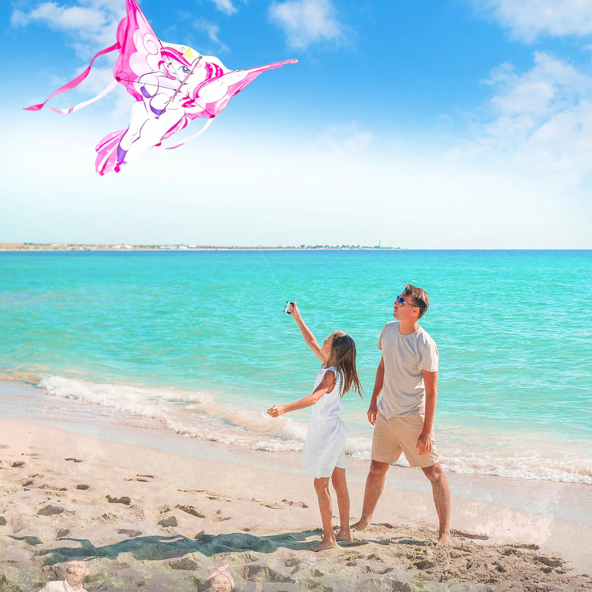 JOYIN Cometa de unicornio de 43.3 pulgadas para niños y adultos, cometa de playa grande