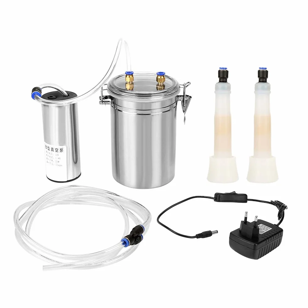 Máquina de ordeño eléctrica, máquina de ordeño portátil con bomba de vacío de acero inoxidable de 2L para Dairy Homestead(Cow)