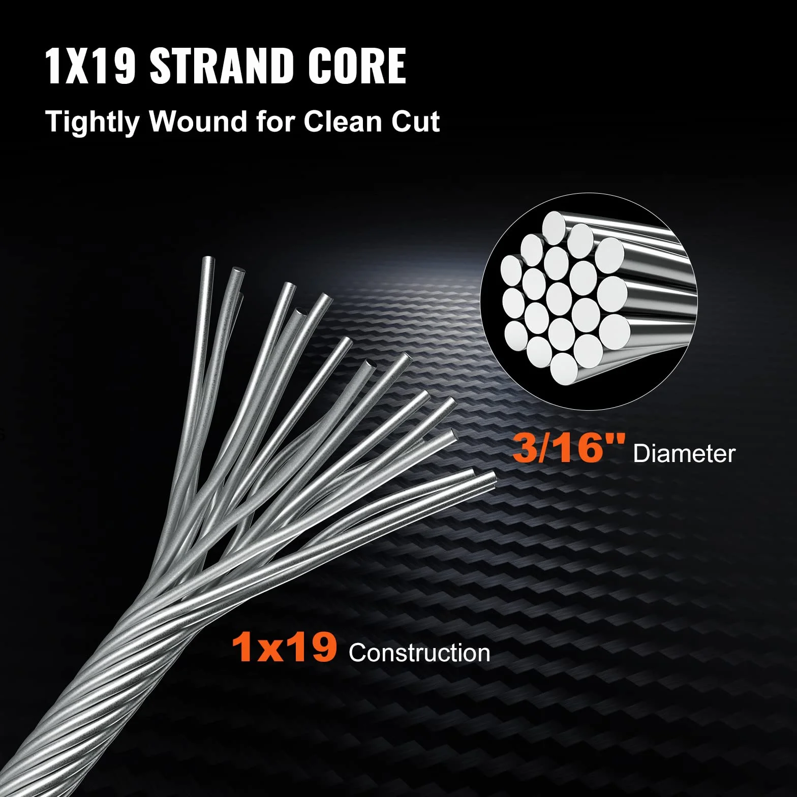 VEVOR Cable de Acero Inoxidable 152 m Cable de Acero Inoxidable Bobina de 4,8 mm Cable de Suspensión 1x19 Hilos Resistencia a la Rotura 1905,1 kg para Barandillas de Escaleras Tendedero Colgar Luces