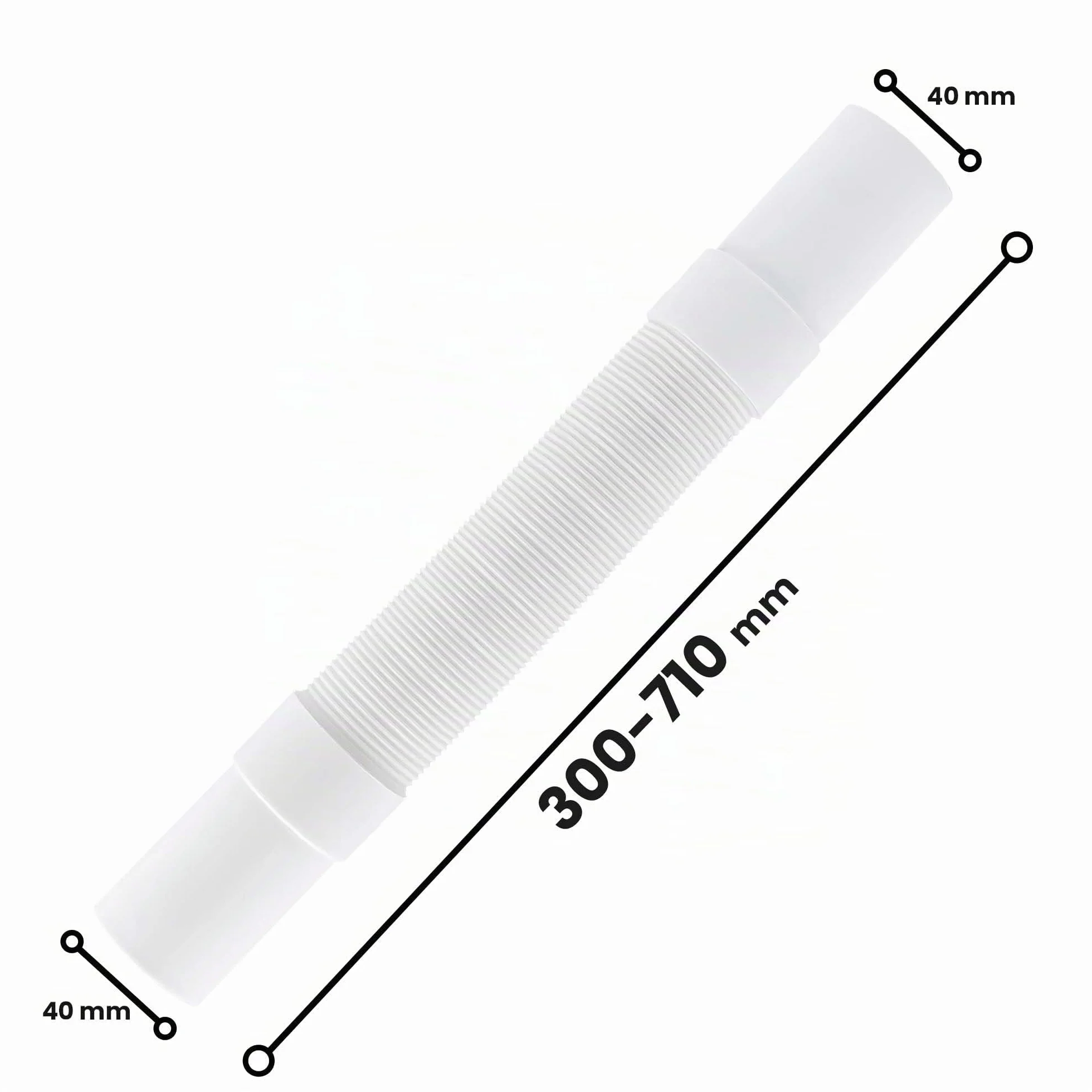 Millto Tubo de drenaje flexible 40 mm blanco polipropileno conector universal ajustable