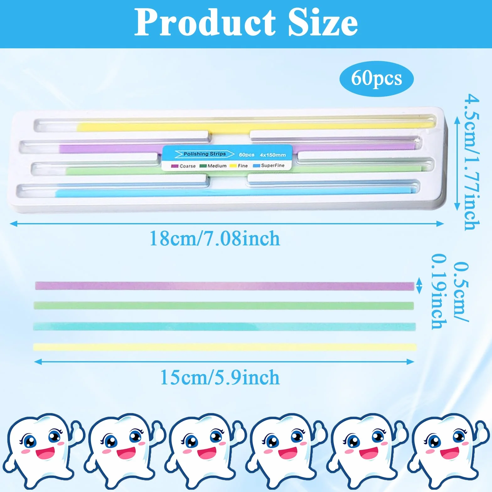 Papel de Lija Dental 4×150 mm 60 Piezas Tiras de Pulido Portátil Eliminación de Sarro Multicolor