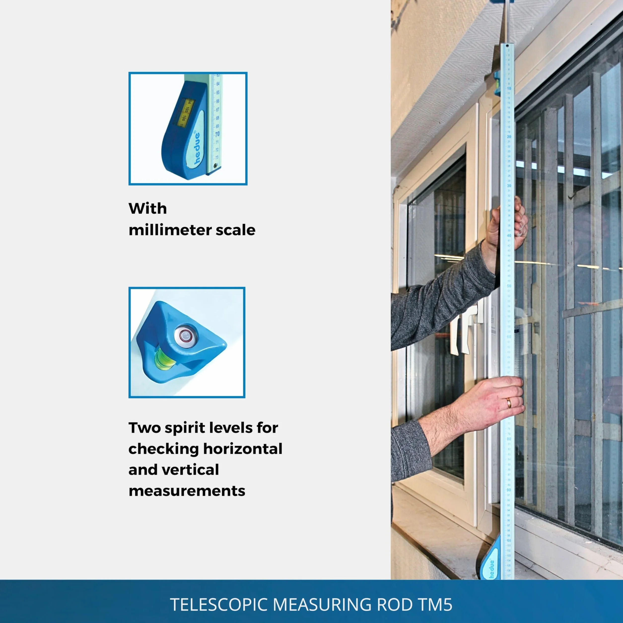 Regla telescópica de medición TM5 – barra telescópica extensible para medir dimensiones interiores, 110-500 cm