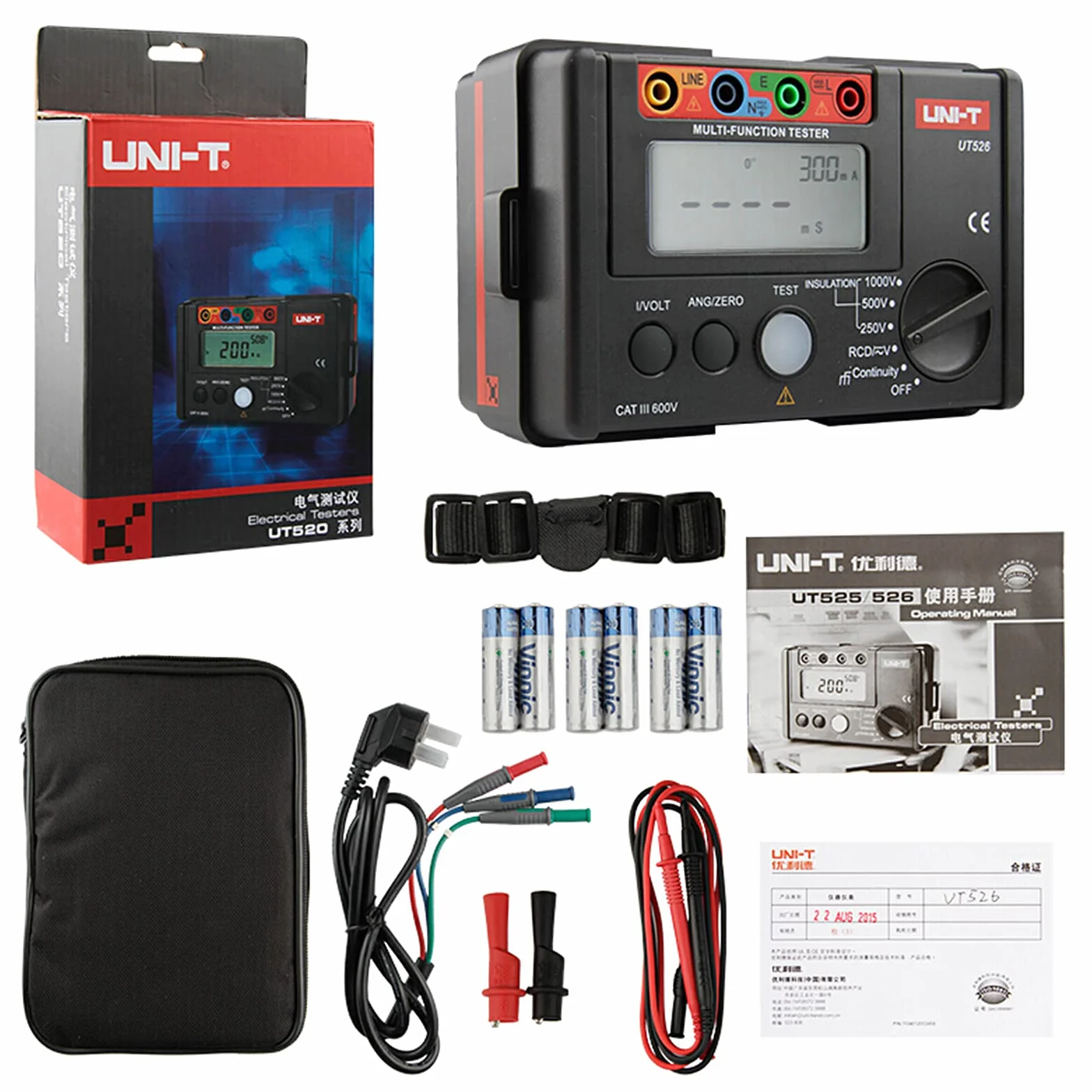 UNI-T UT526 Multifunción Eléctrico Metro, Aislamiento Resistencia/Prueba de RCD/Bajo Resistencia Continuidad Prueba/Voltaje Medición