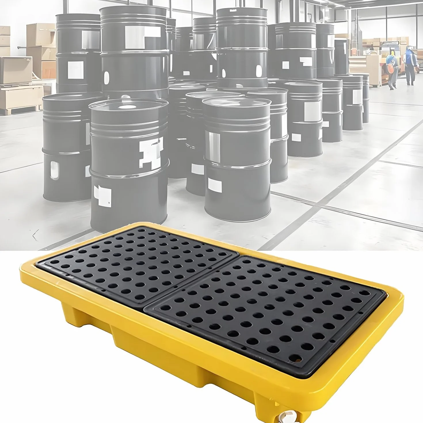 Palet Modular Antiderrames - Plataforma Plástico A Prueba De Fugas para El Almacenamiento Seguro Productos Químicos - Bandeja Desmontable De Polietileno A Prueba Fugas 66x66x15cm