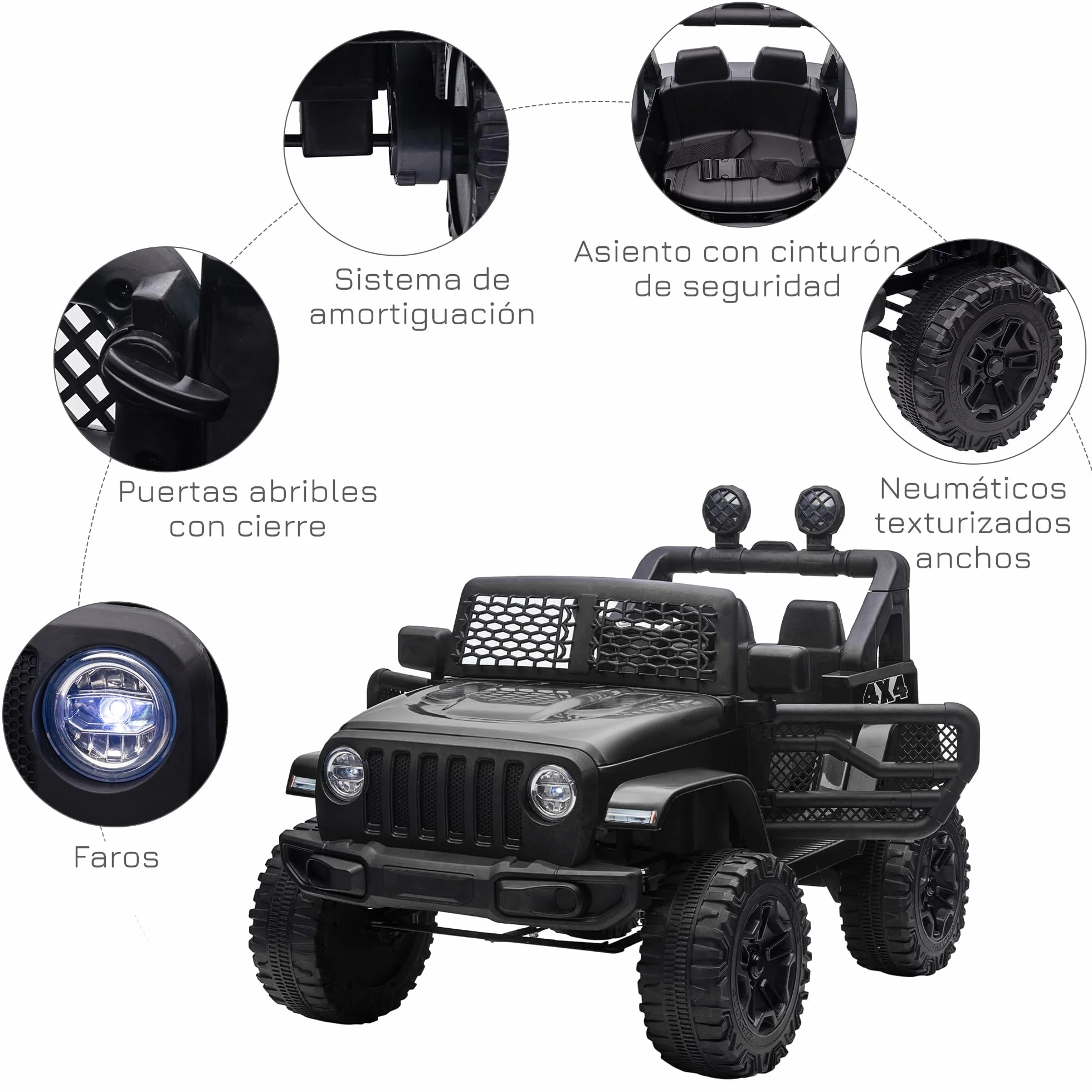 HOMCOM Coche Eléctrico para Niños 12V, Vehículo Todoterreno con 2 Motores, Control Remoto 2,4G, Negro