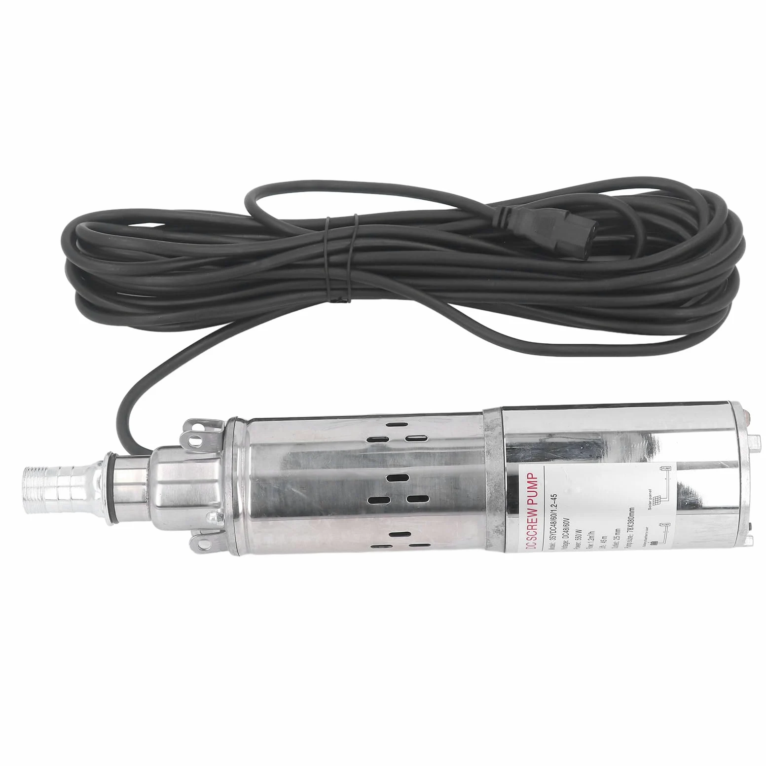 Garosa Bomba de Tornillo CC Bomba Sumergible Solar de Pozo Profundo de Acero Inoxidable 48 V 60 V 550 W 1,2 M3 H 45 M Cabezal Motor de Cobre para Riego Granja Jardín Riego