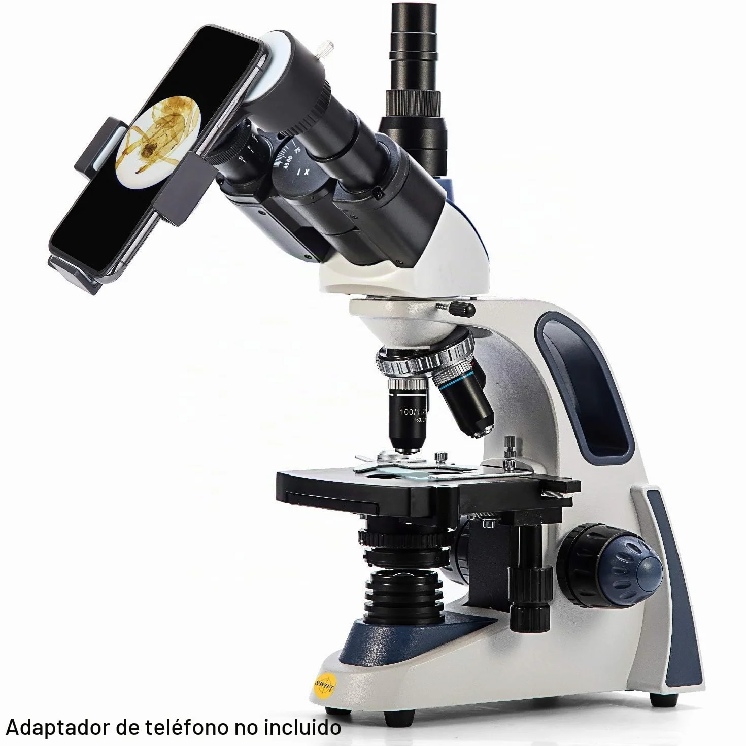 Swift SW380T 40X-2500X Ampliación, Cabeza Siedentopf, microscopio de Laboratorio Compuesto trinocular de Grado de investigación con oculares de Campo Ancho 10X/25X, Etapa mecánica, Enfoque Ultra