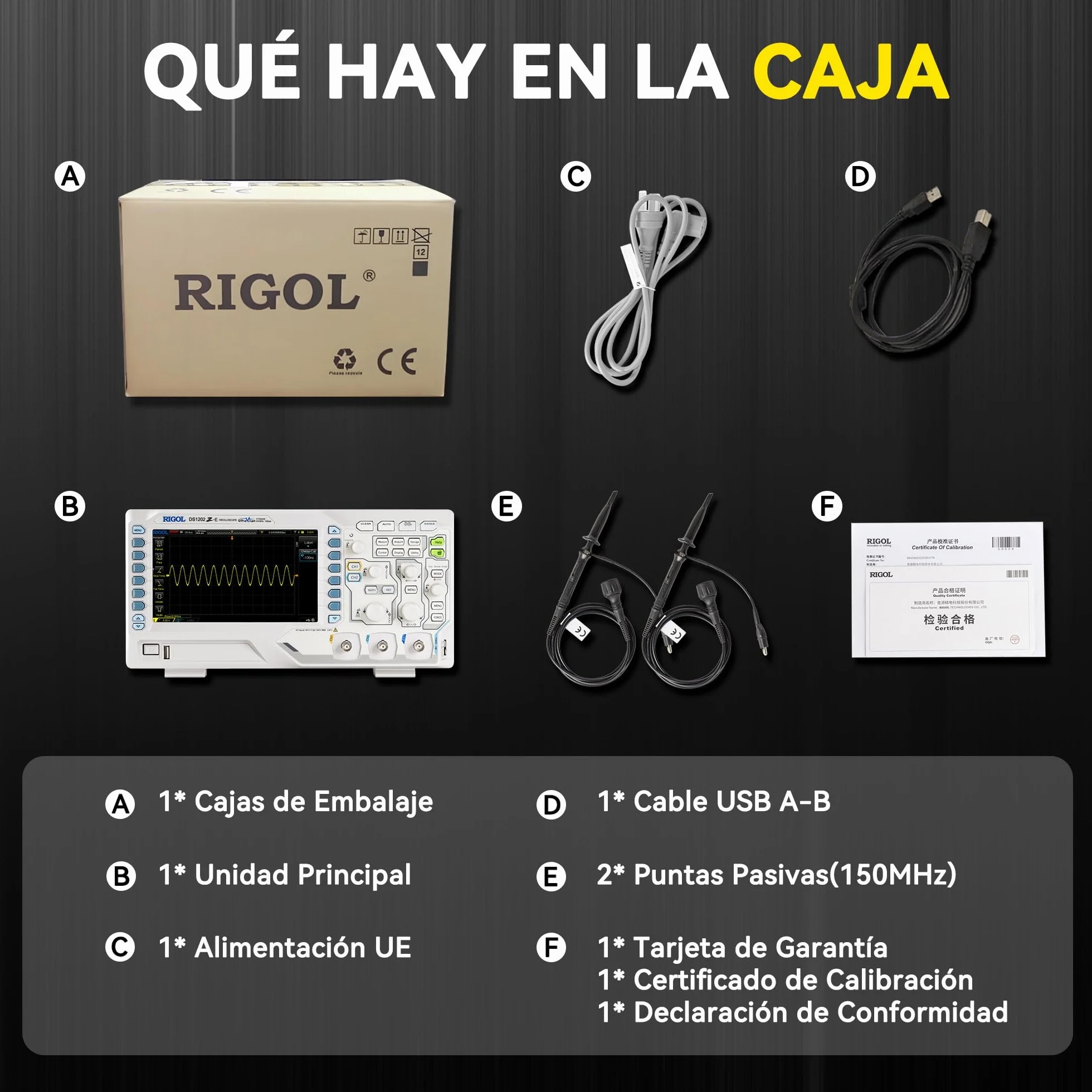 RIGOL Osciloscopio,DS1102Z-E Osciloscopio Digital,100 MHz,2 canales+EXT,pantalla de fósforo HD de 7 pulgadas,Alta relación calidad-precio,ideal para I+D,mantenimiento y enseñanza en laboratorio