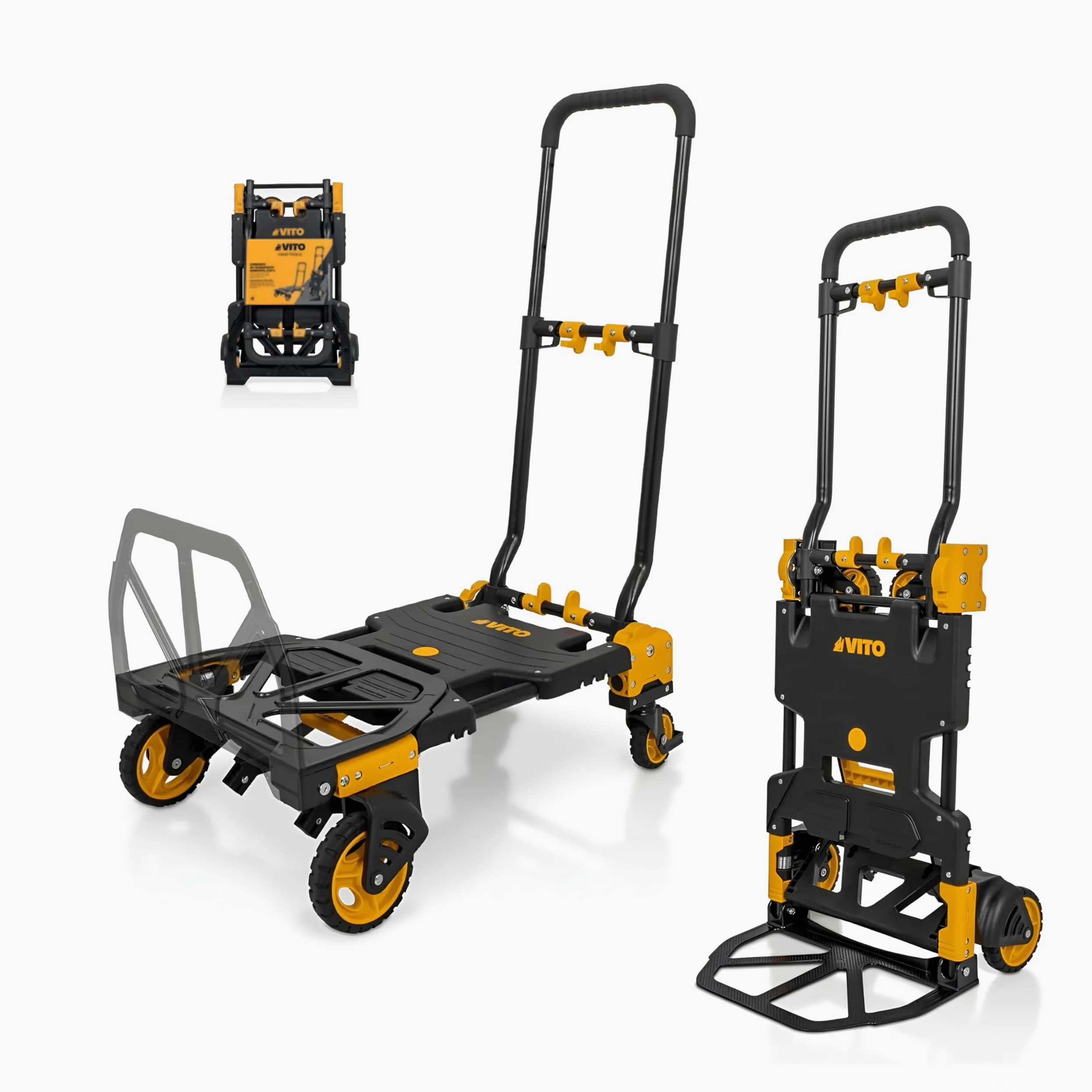 VITO VICTD2137 VICTD2137 - Carretilla de mano 2 en 1 resistente y plegable (70 kg de carretilla/plataforma de 137 kg) - Ruedas resistentes - Carro de mano de plástico y acero 7,2 kg (VICTD2137)