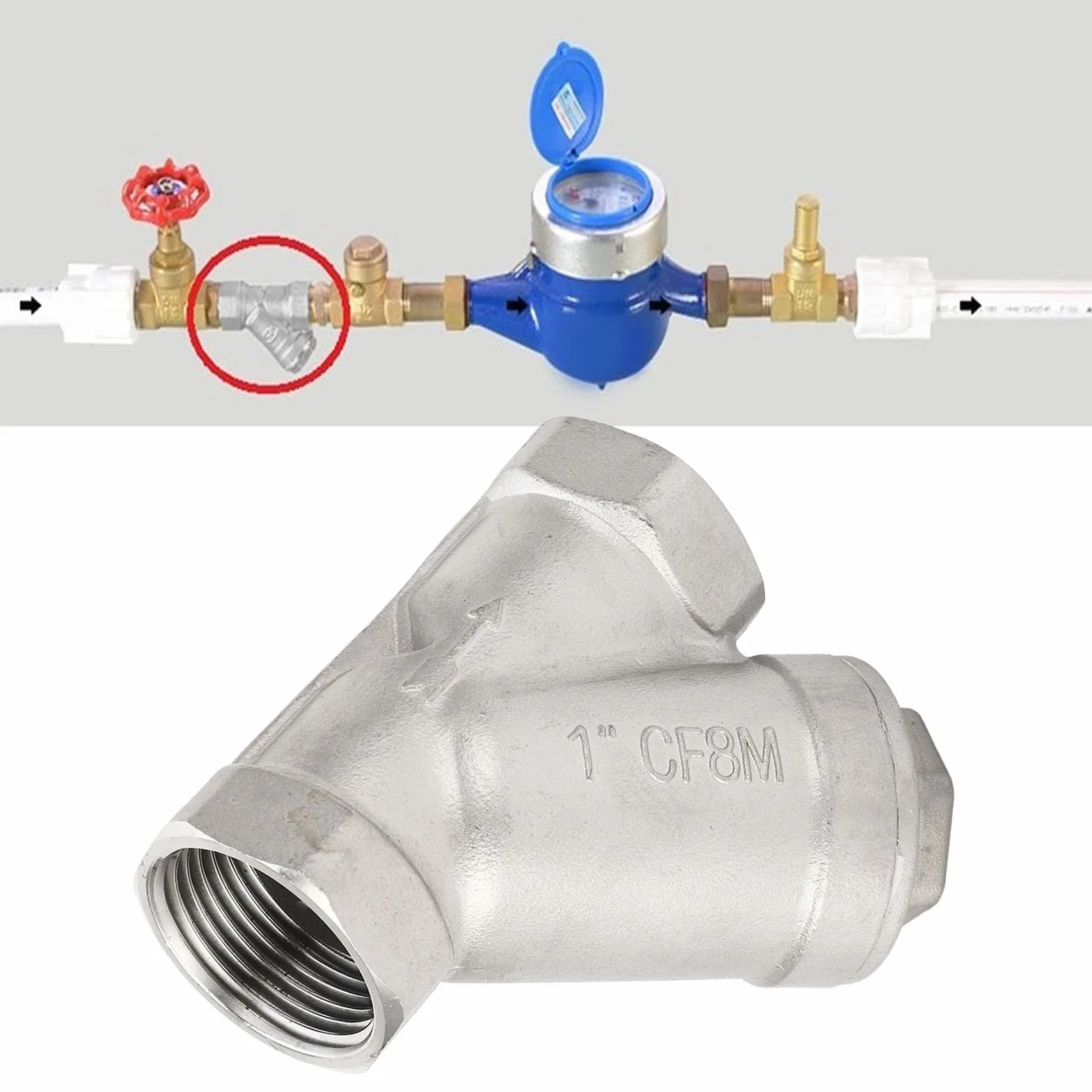 Filtro tipo Y Tubo de filtro de acero inoxidable DN25 de 1 pulgada para agua, aceite, gas