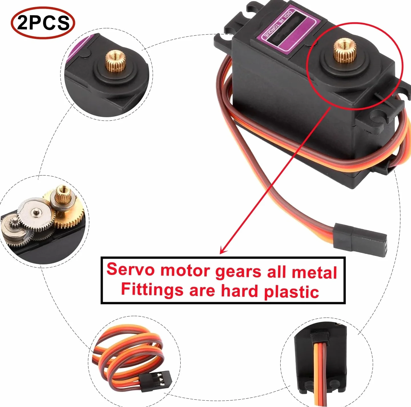 Alta Precisión Par Kit Servo Motor Digital Metal Gear para RC Robot Helicóptero Avión Coche