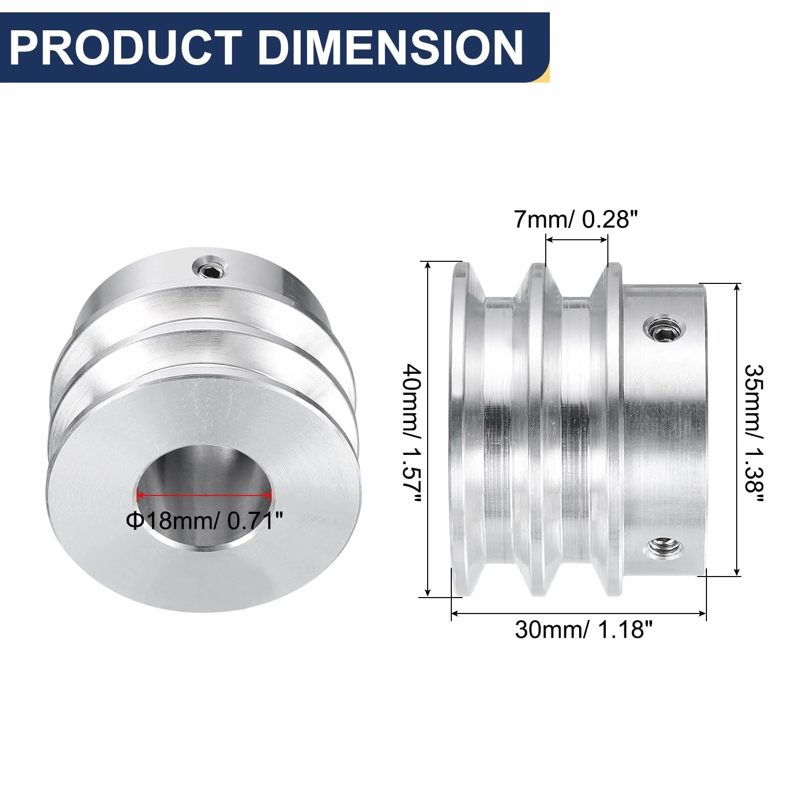 QUARKZMAN Polea en V 40 mm Doble Ranura Aleación de Aluminio 18 mm Eje 6 mm 1/4"